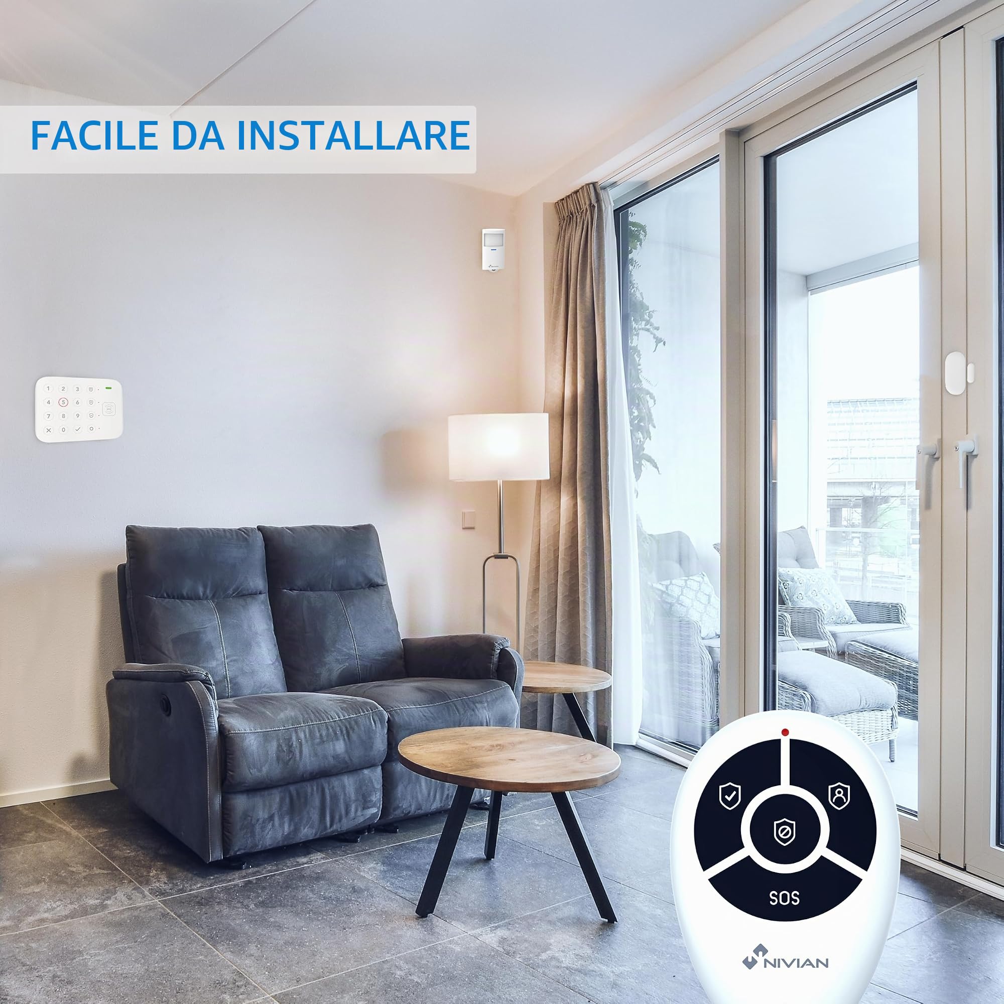 Nivian Sistema di Allarme WiFi con Tastiera e RFID – Kit Antifurto Wireless per Casa o Ufficio – Connessione WiFi, App Tuya, Sensore di Movimento e Porta, Sirena Integrata, Telecomando e 2 Tag RFID
