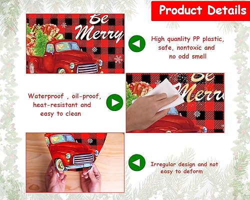 Miniatura 3 de 6 manteles individuales de Navidad de plástico para mesa de comedor, fiestas de vacaciones, lavables, para invierno, muñeco de nieve, camión,