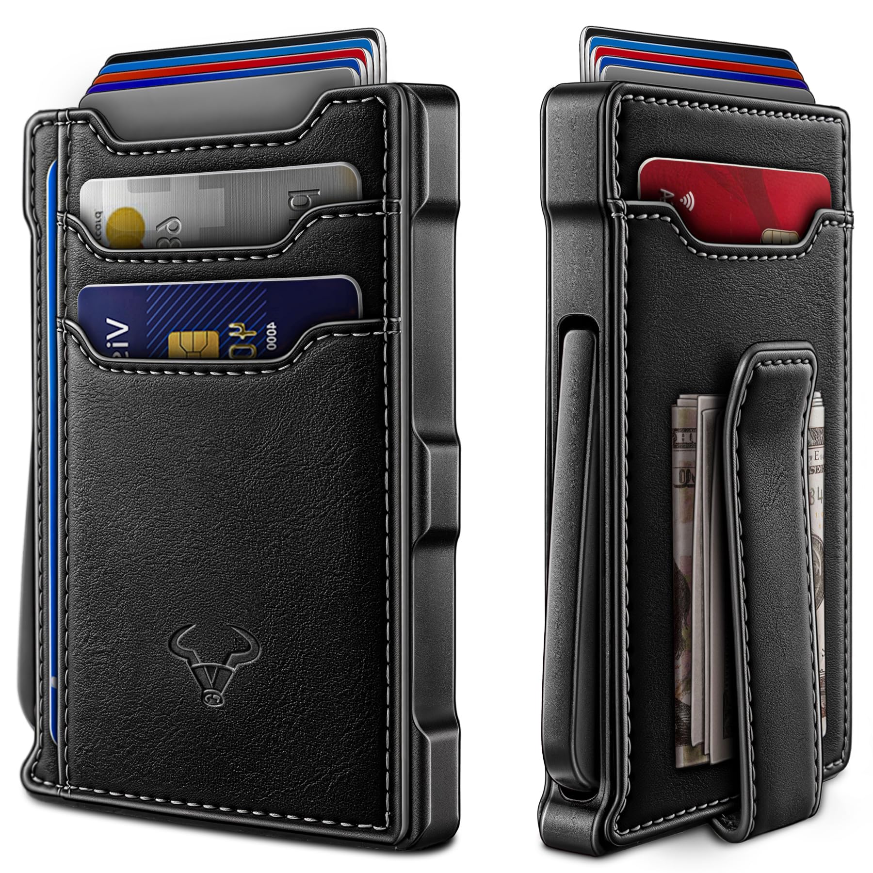 BULLIANT Men Wallet-Slim Money Clip Wallet Metal Card Case With Pop up Access 9 Cards RFID Blocking Pocket