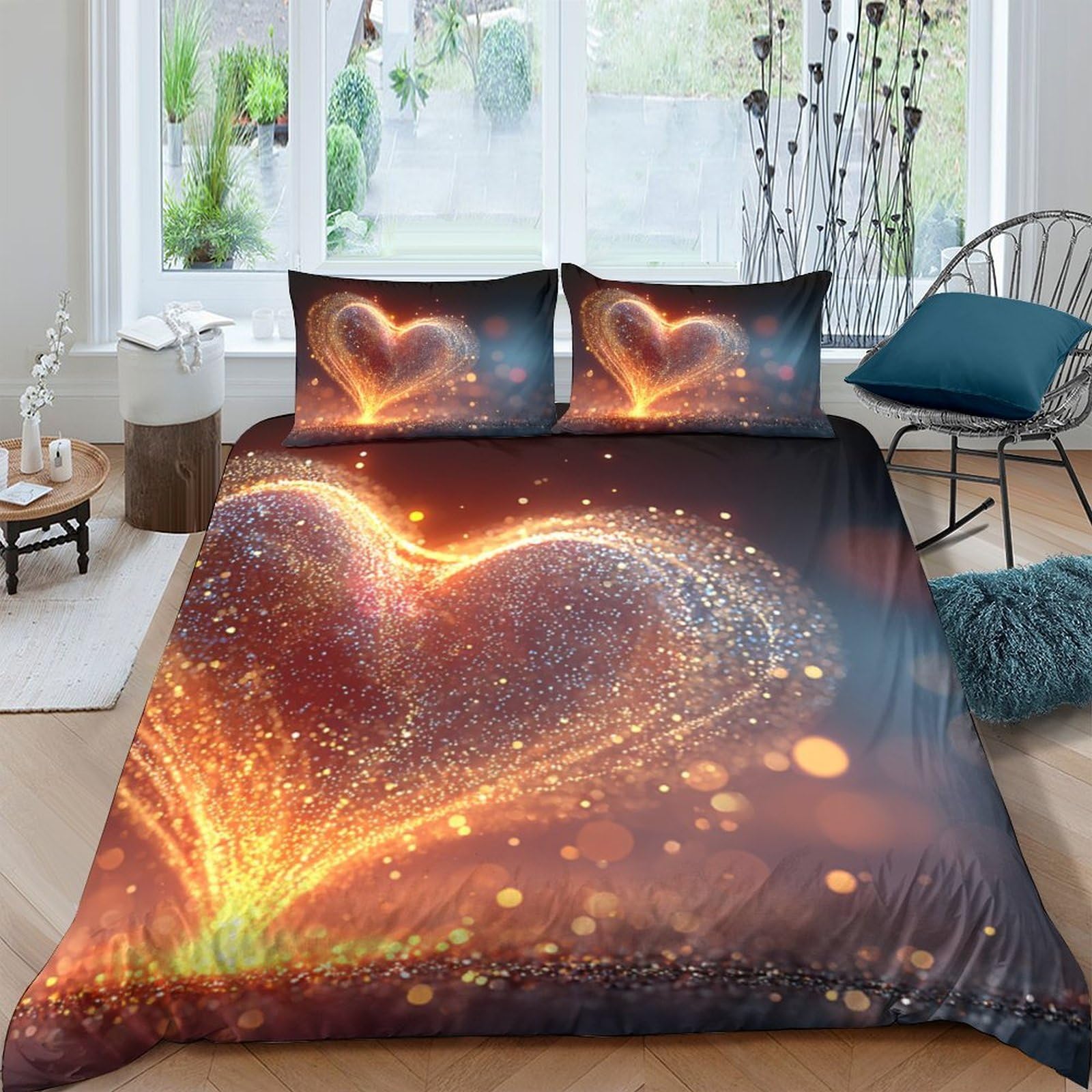 Ctjqhvkz Style-4 3D Printed Fiery Heart Fitted Sheet Microfiber Bed Cover, Bedroom Dorm Decor, Anti-Slip, Machine Washable Single（135X200cm）