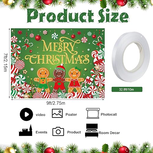 Miniatura 2 de Decoración de puerta de garaje con caramelo de Navidad, cubierta de pancarta de puerta de garaje, bastón de caramelo, pan de jengibre, telón de