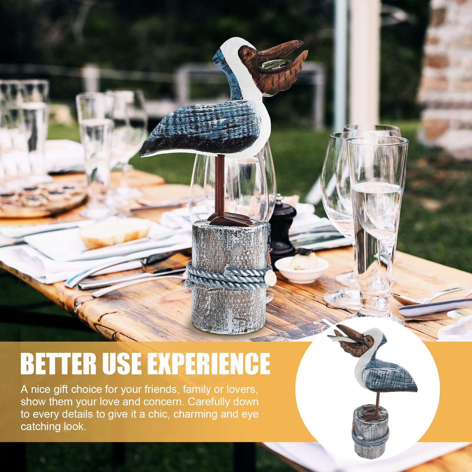 Figura Decorativa in Legno a Forma di Volatile Stile Costiero per Decorazioni Casa Elegante e Chic per Soggiorno e Festività