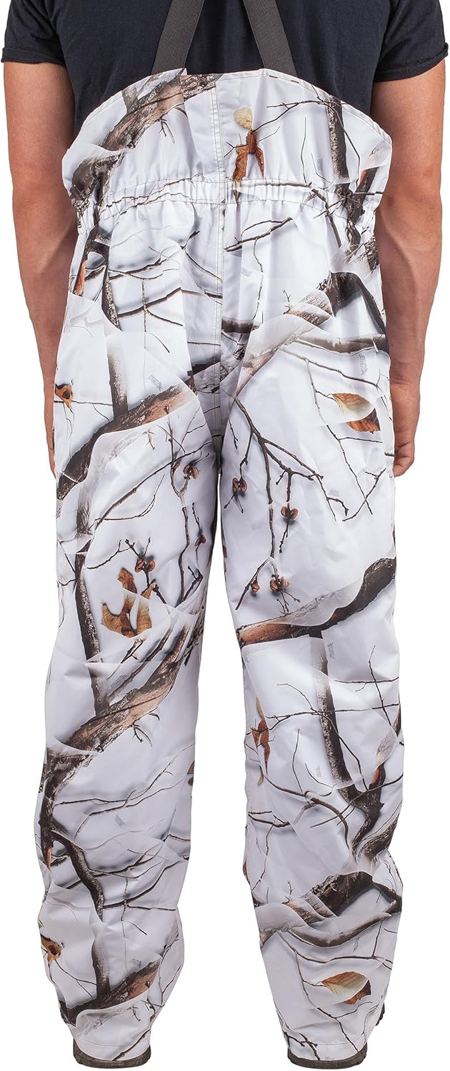 Huntworth Men's Microfiber Waterproof Hunting Bib Overalls, Snow Camo