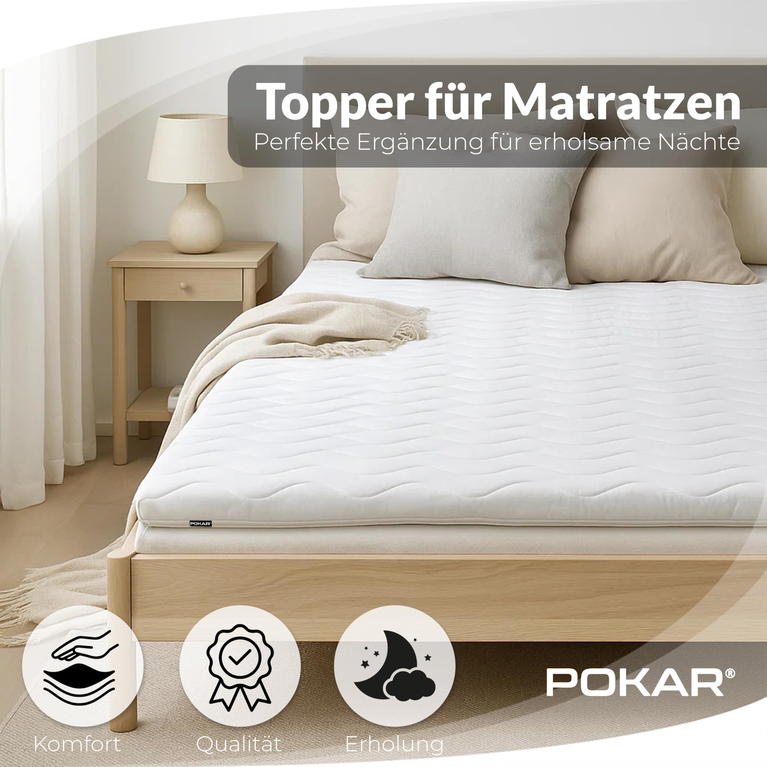 POKAR Matratzentopper 120x190 cm Kaltschaum | 5 cm orthopädischer Topper für Matratzen, Boxspringbetten | atmungsaktive Matratzenauflage, hypoallergen & waschbar bis 60 °C | für besseren Schlafkomfort