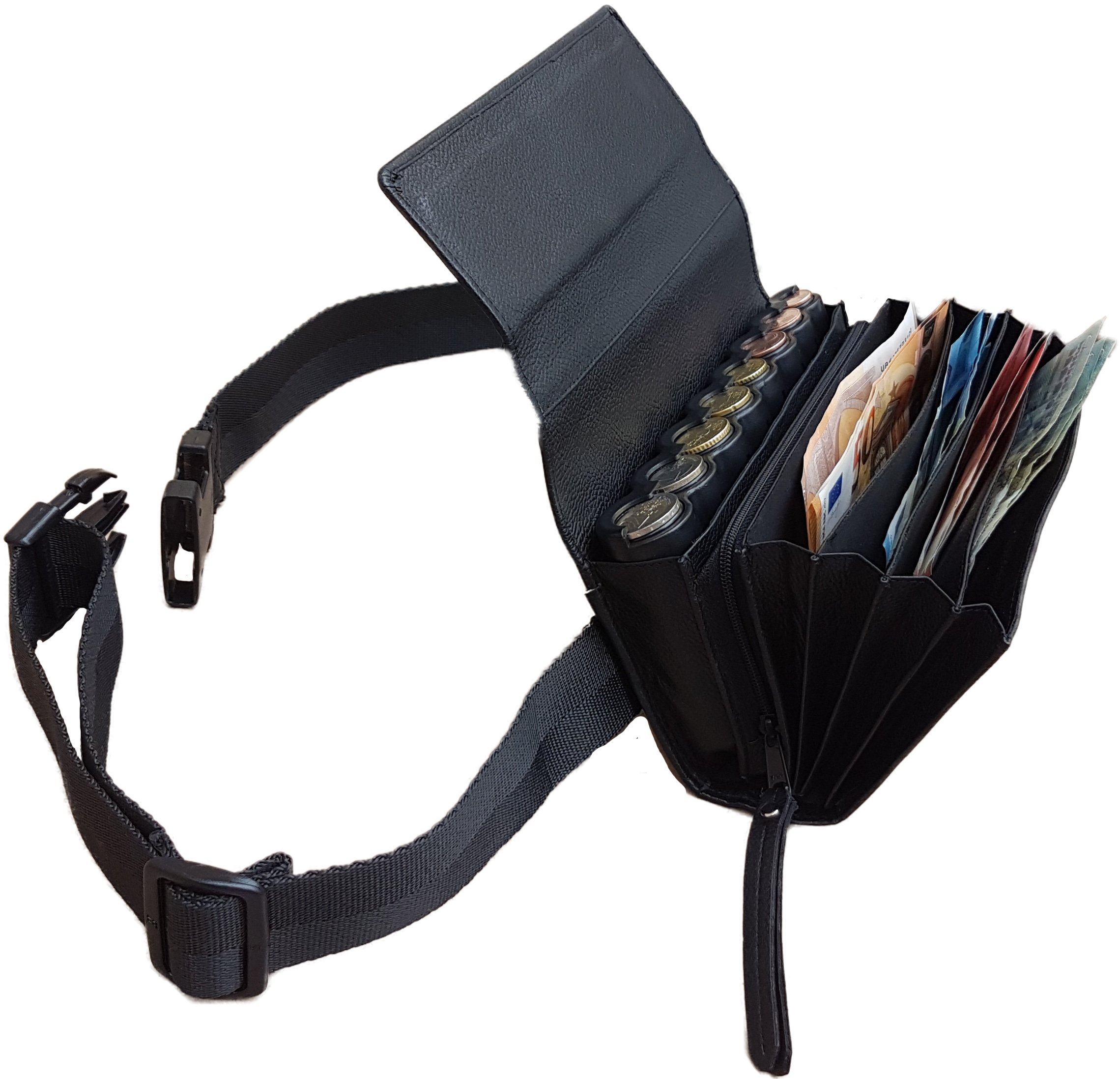 Riñonera de Camarero en Piel de Vacuno, Monedero de Camarero, Cartera, Billetero Incluido Dispensador/Distribuidor para 8 Compartimientos de Monedas, Cierre Magnético