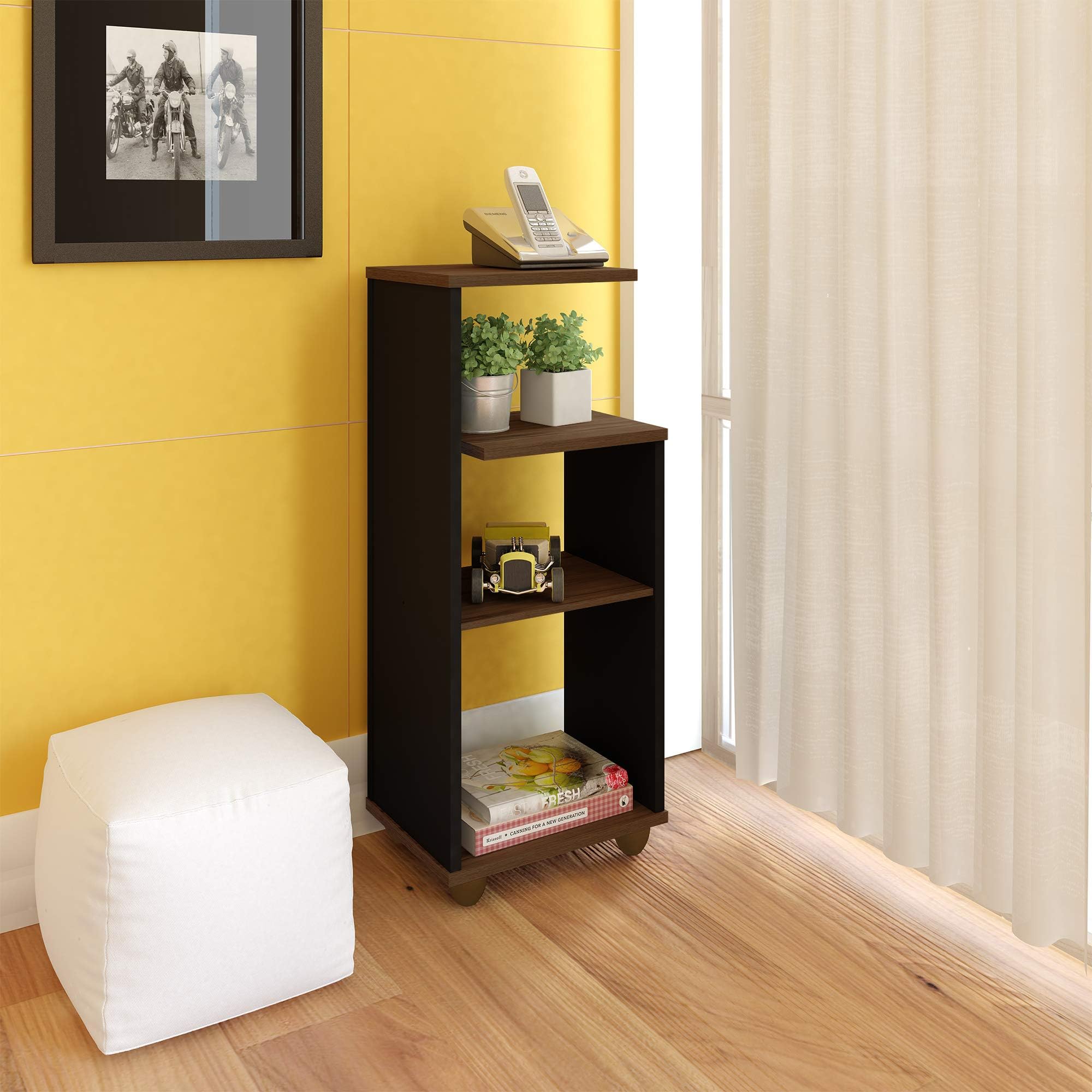 Artely Bis End Table, Walnut Brown with Black - W 33 cm x D 25 cm x H 78.5 cm
