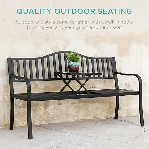 Miniatura 7 de Best Choice Products Banco de jardín al aire libre con mesa central extraíble, metal de acero de doble asiento para patio, porche, patio trasero con