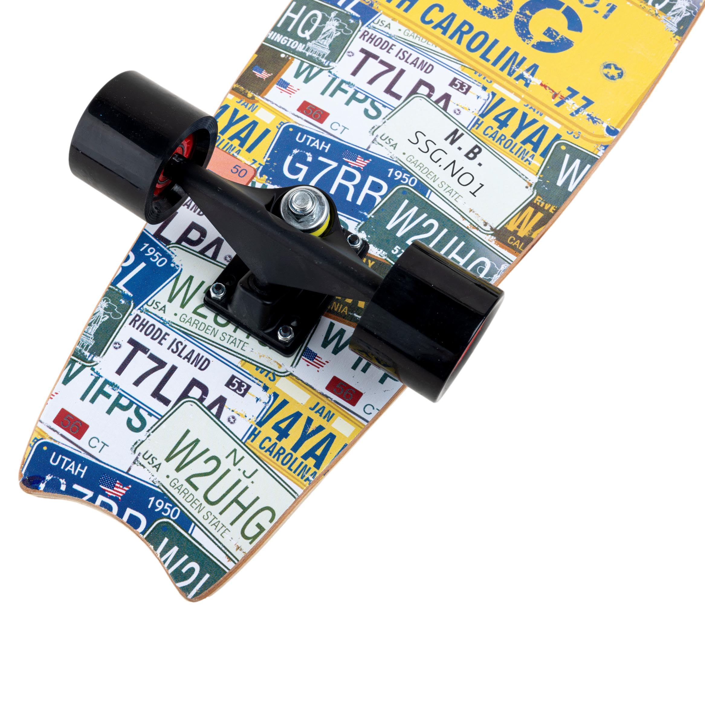 Monopatín Cruiser Skate Tipo Surfskate Plates | Carving y Cruising | Madera de Arce 69 cm | Ejes de Aluminio | Ruedas PU 60x45mm | Rodamientos ABEC-7, Material: Madera de Arce