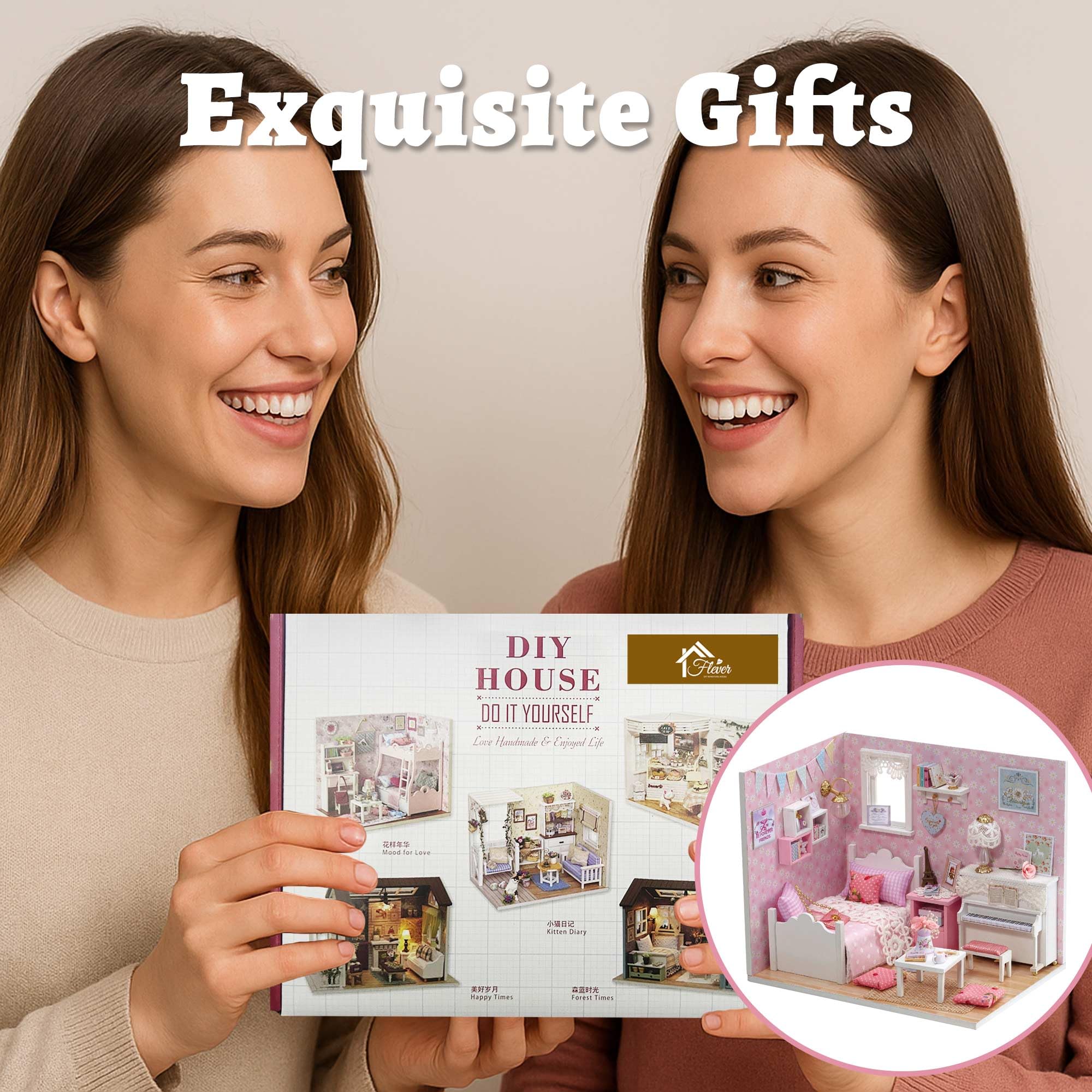 Kit de casa en miniatura, kit de casa pequeña con luz LED, mini kits de manualidades de construcción de casa para adultos y adolescentes, decoración del hogar, regalo creativo para familias 8