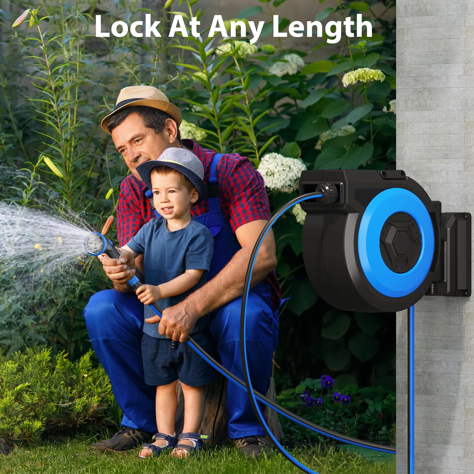 Himimi Schlauchtrommel 20m Wandmontage - Automatischer Gartenschlauch Aufroller Mit 8-fach Brause