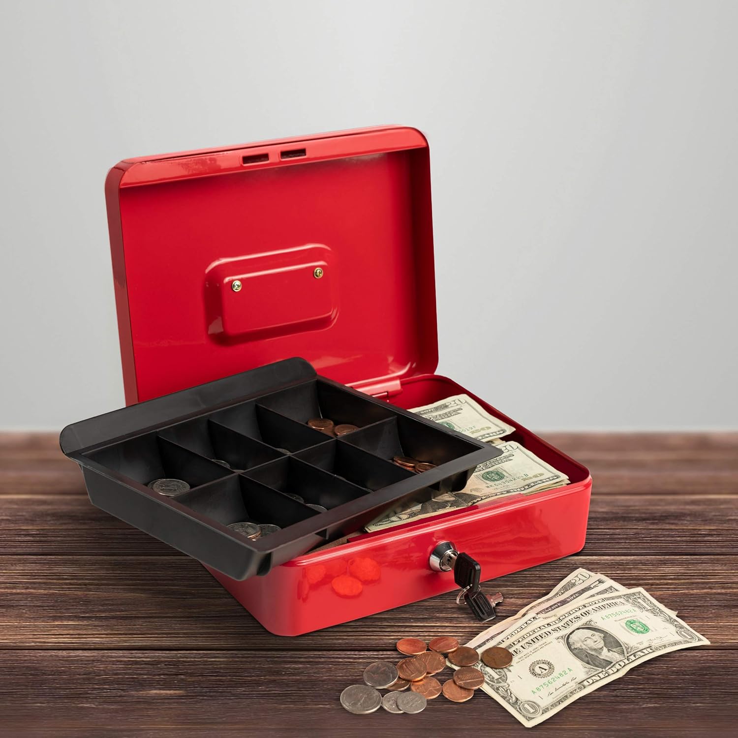 Cash & Check Boxes Black, 6 inch Metal Cash Box Money Steel Tin