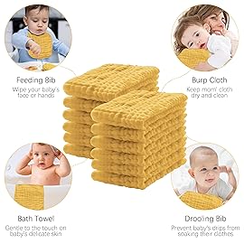 Lovely Care 12 Pack Muslin Burp Cloths 100% Cotton Muslin Cloths Large 20\'\'x10\'\' Extra Soft and Absorbent Baby Burping Cloth - Honey