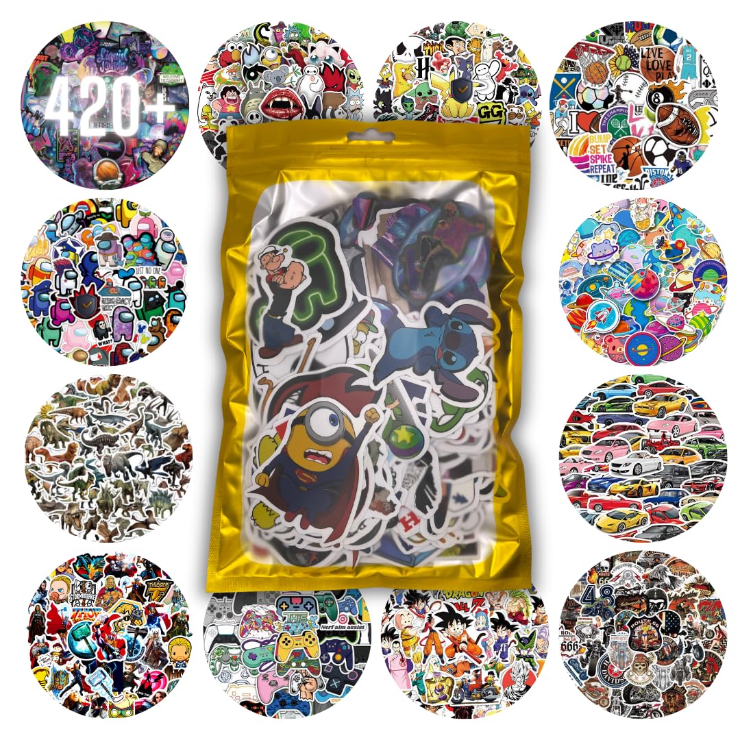 HNTR High Impact Edition Sticker Pack | 400+ Premium Vinyl Stickers | Gaming, Football, Cars, Superheroes, Space & More | Waterproof & Durable Decals | Gift-Ready Gold Pouch โ image 1
