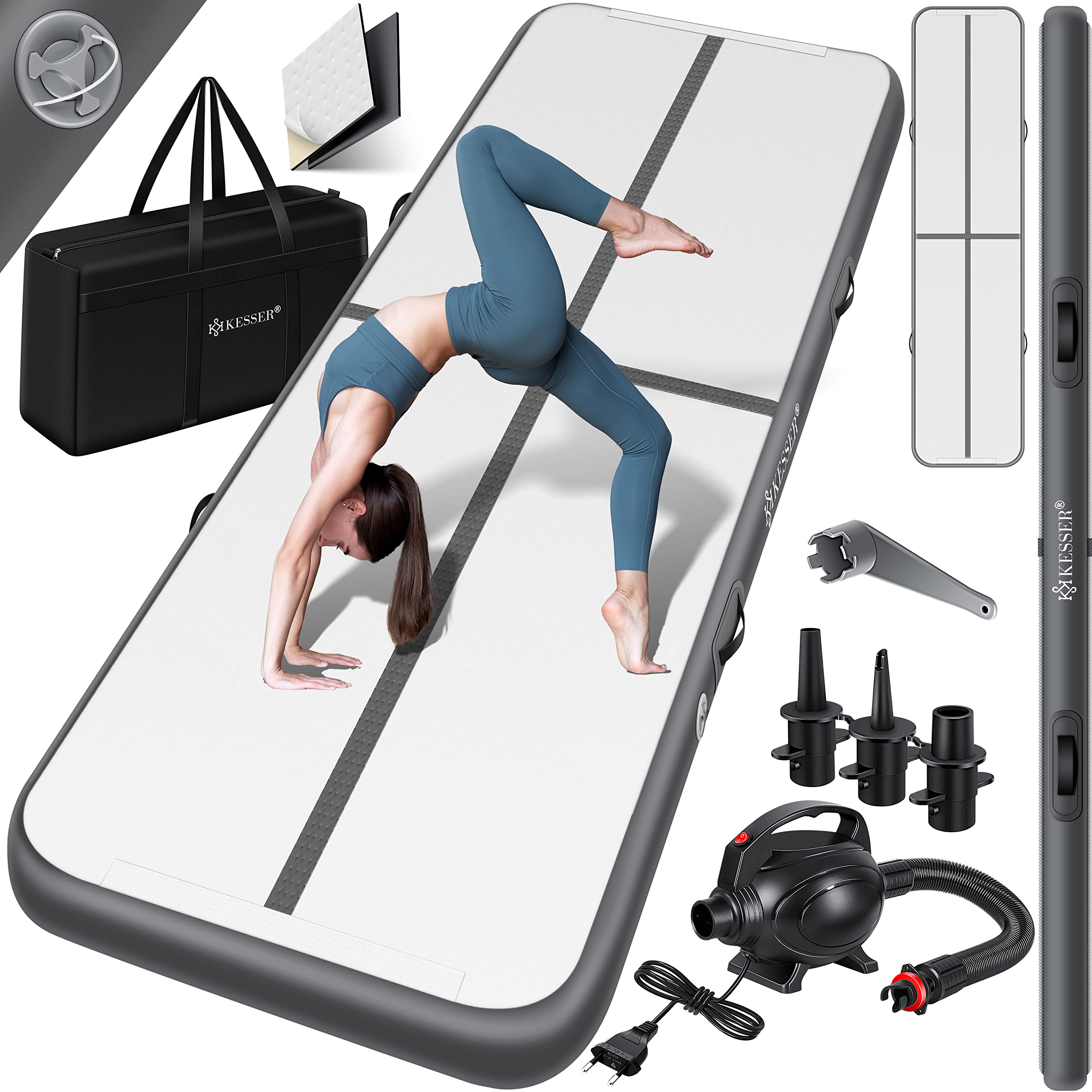 KESSER® Tappeto da palestra, con Borsa di Trasporto e Pompa ad Aria Elettrica, Yoga, Fitness, Tumbling, Ginnastica, Tappeto da allenamento, Gonfiabile