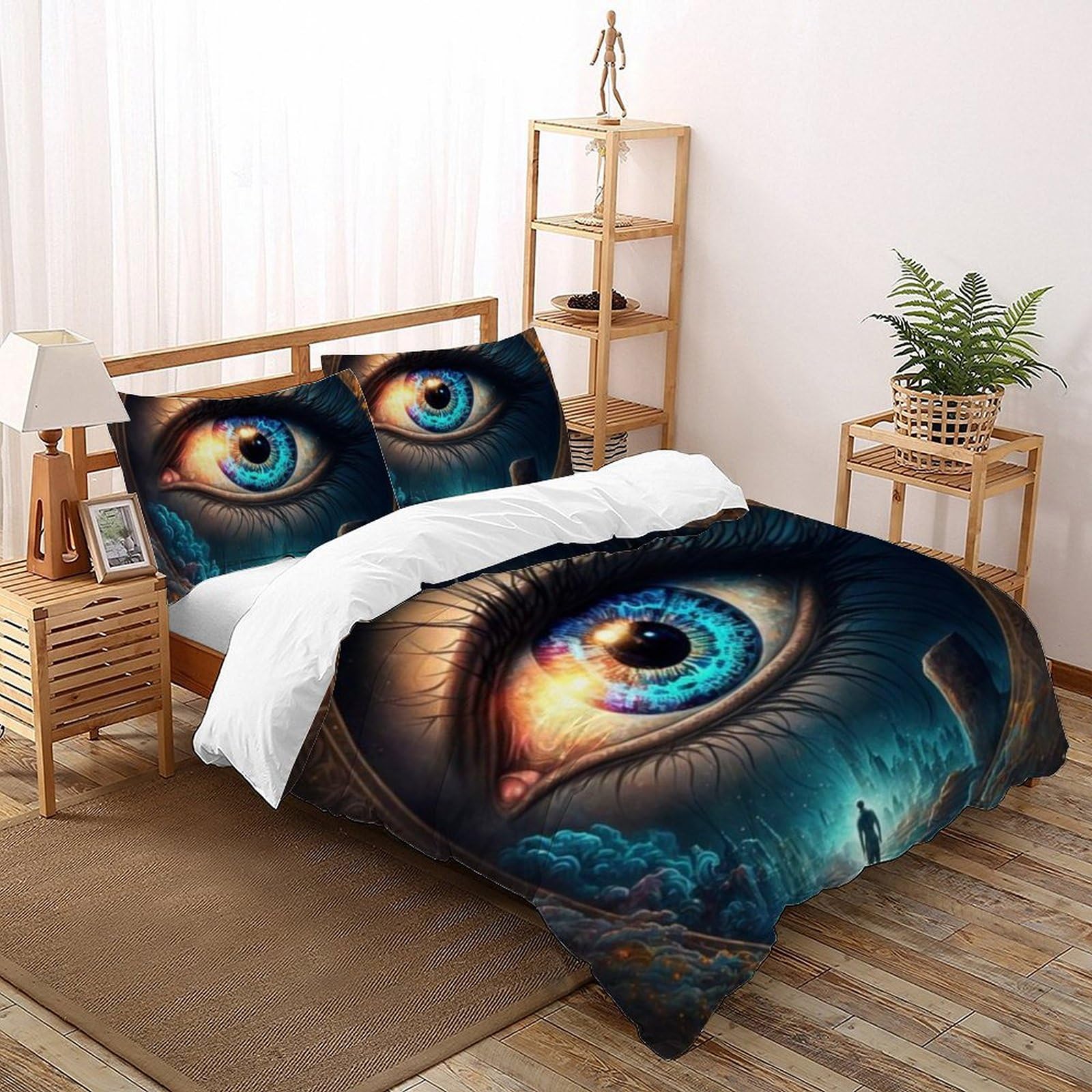 Housse de couette double microfibre 200x200cm imprimé 3D Les Yeux pour lit garçon