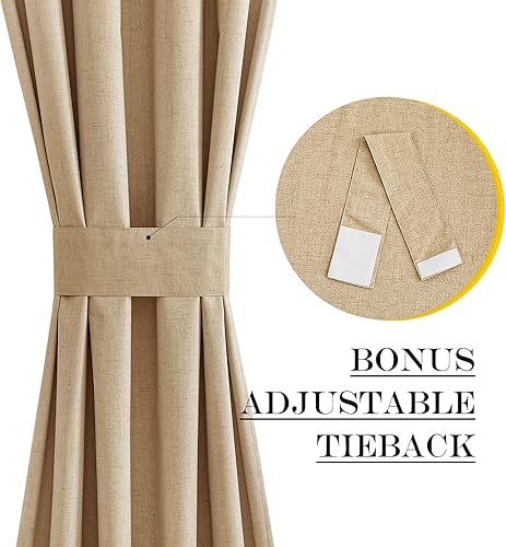 Miniatura 10 de NICETOWN Cortinas de puerta para ventana de puerta, cortinas de lino 100% opacas para ventana, ahorro de energía, cortinas decorativas para puerta