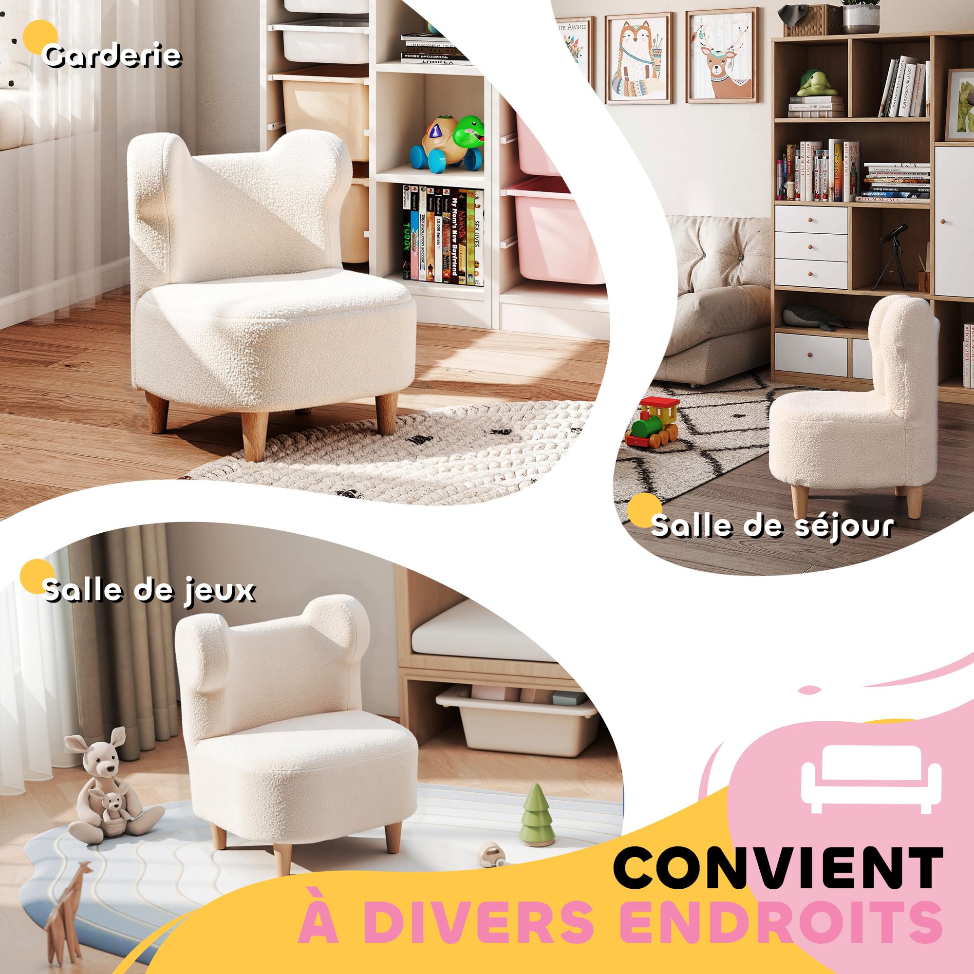 AIYAPLAY Fauteuil Enfants canapé pour Enfants avec Dossier en Forme Ours, Mini canapé en Polaire Teddy, pour Chambre, Salle de Jeux, Cadeau pour garçons et Filles, Beige