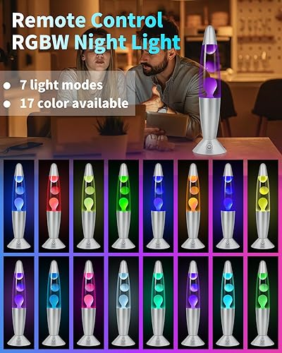 Miniatura 6 de Lámpara de movimiento líquido que cambia de 17 colores con control remoto Luz nocturna LED púrpura de 16 pulgadas para niños y adultos - Lámpara de