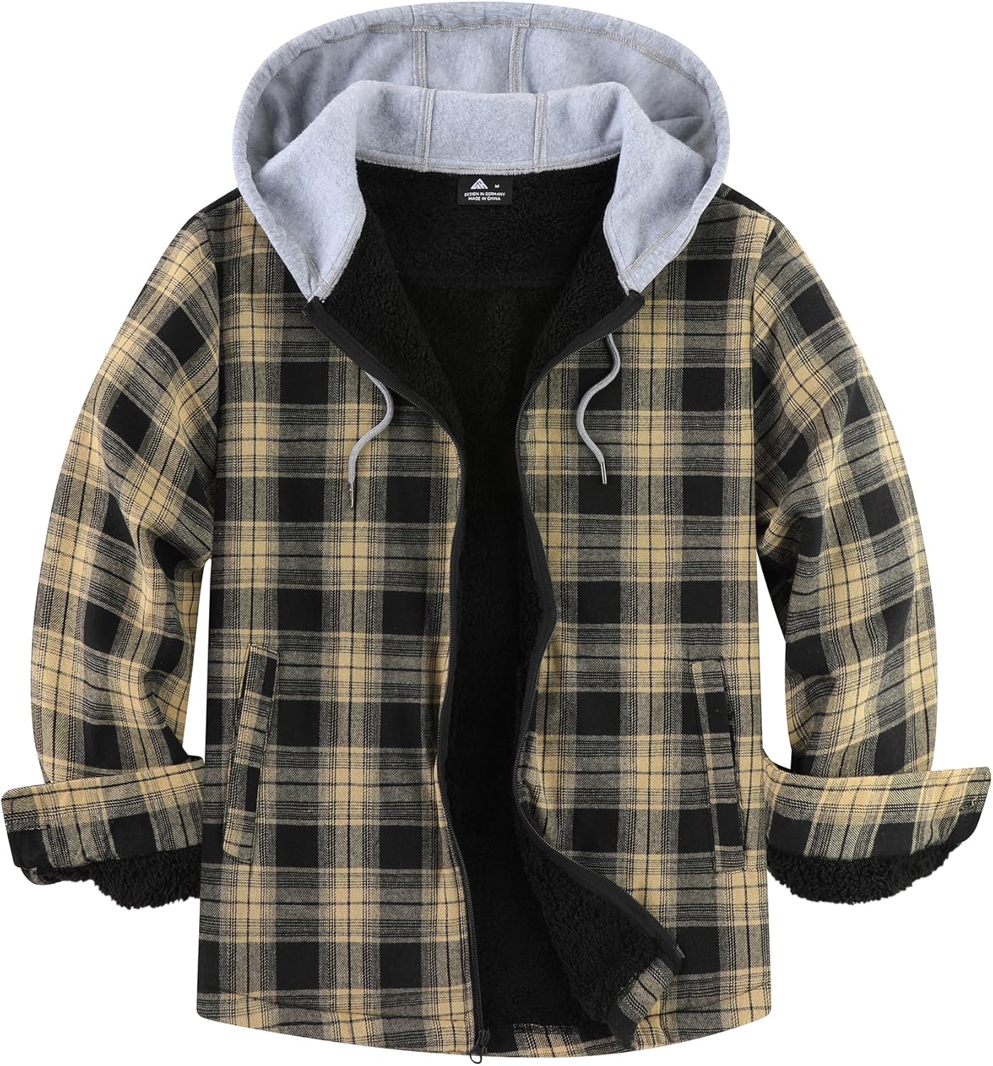 ZITY Men's Flannel Plaid Hoodies Warm Sherpa Lined Fleece Jacket for men Zip Up Thick Winter Coat With Pocket