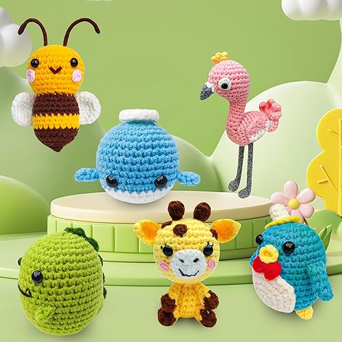 Miniatura 5 de VBNVBN Kit de ganchillo de 6 piezas para principiantes, kit de tejido de animales para adultos, juego de manualidades amigurumi con videos paso a