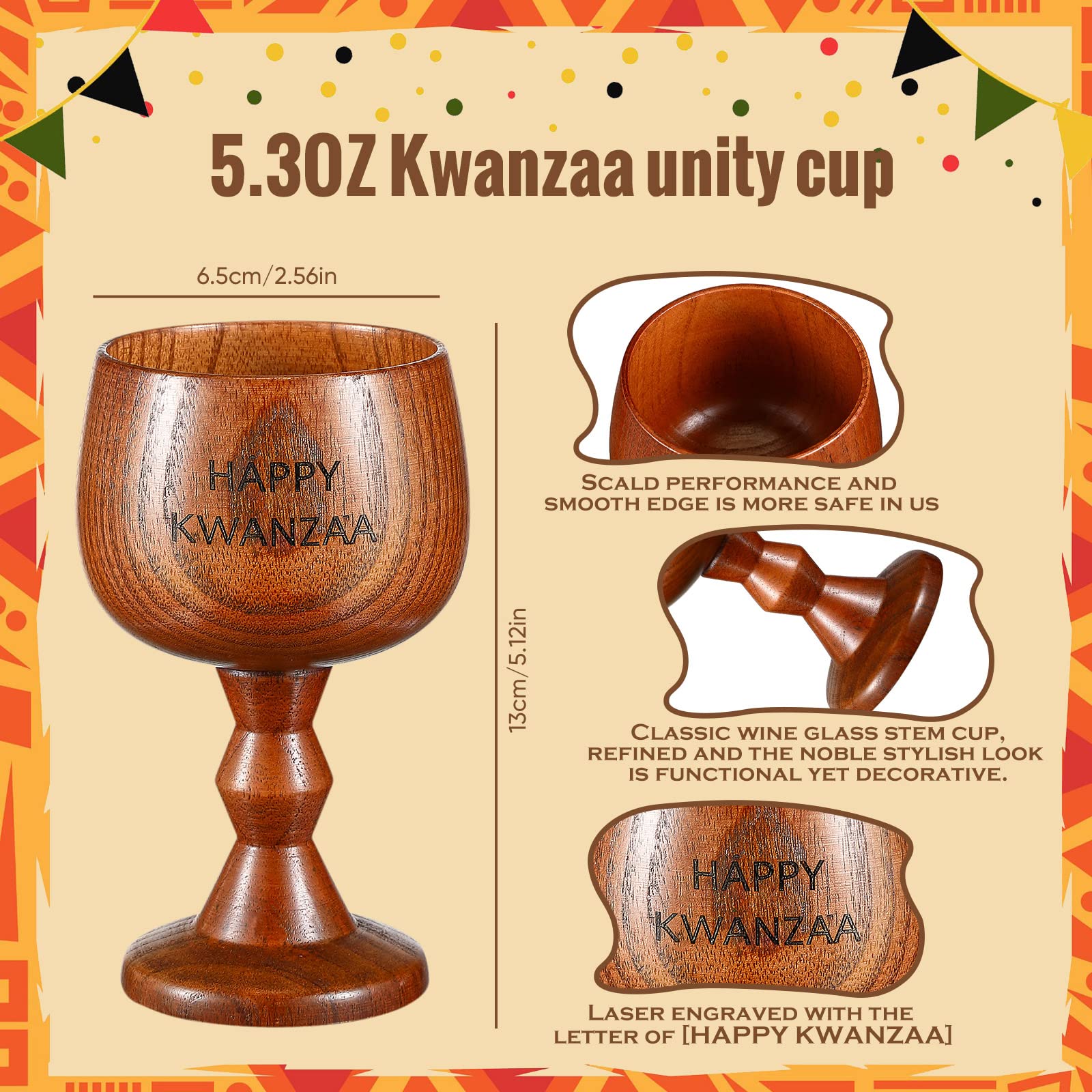 Kwanzaa Cup Wooden Kwanzaa Unity Cup Jujube Chalice Goblet Happy Kwanzaa Wood Drinking Cup Wood Wine Glass for Kwanzaa Libations Kwanzaa Ceremony Celebrating Communion Water Coffee, 5 oz