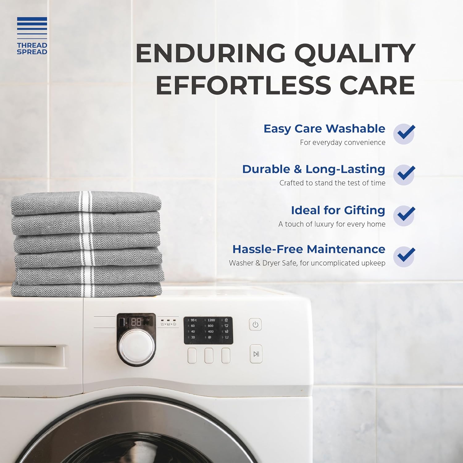 THREAD SPREAD Kitchen Towels Set - 100% Cotton Dish Towels for Kitchen - Pack of 12 Super Absorbent Hand Towel - Grey Tea Towel - Quick Dry & Soft Durable Dish Cloths - 15”x25”, Grey Chambray - Image 6