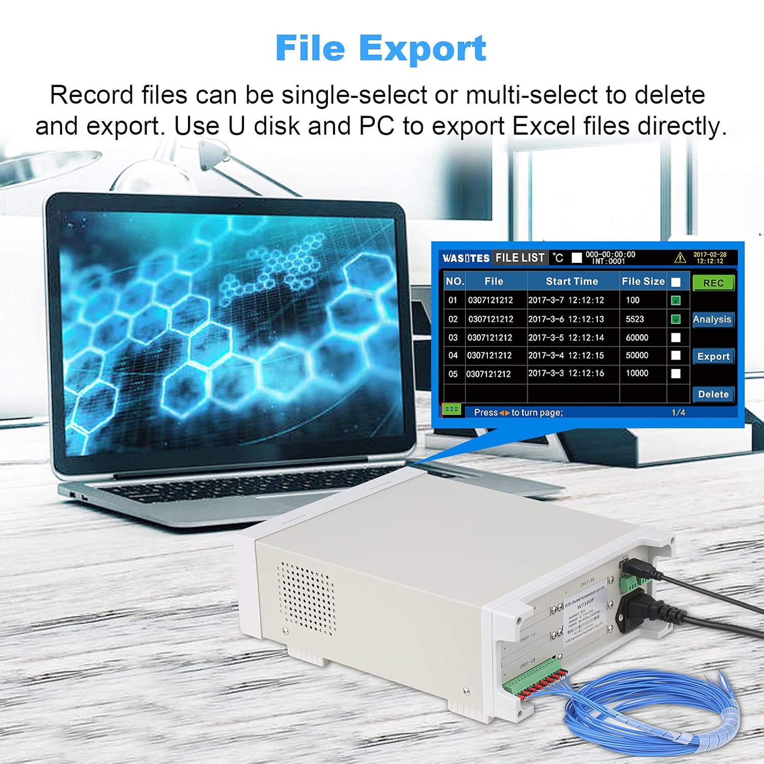 WASITES 8 Channels Temperature Recorder with 5-inch IPS Color Display Bar and Curve Chart -200℃~1820℃ Multifunction Industrial Temperature Data Logger Supports KJETNSRB Thermocouples for