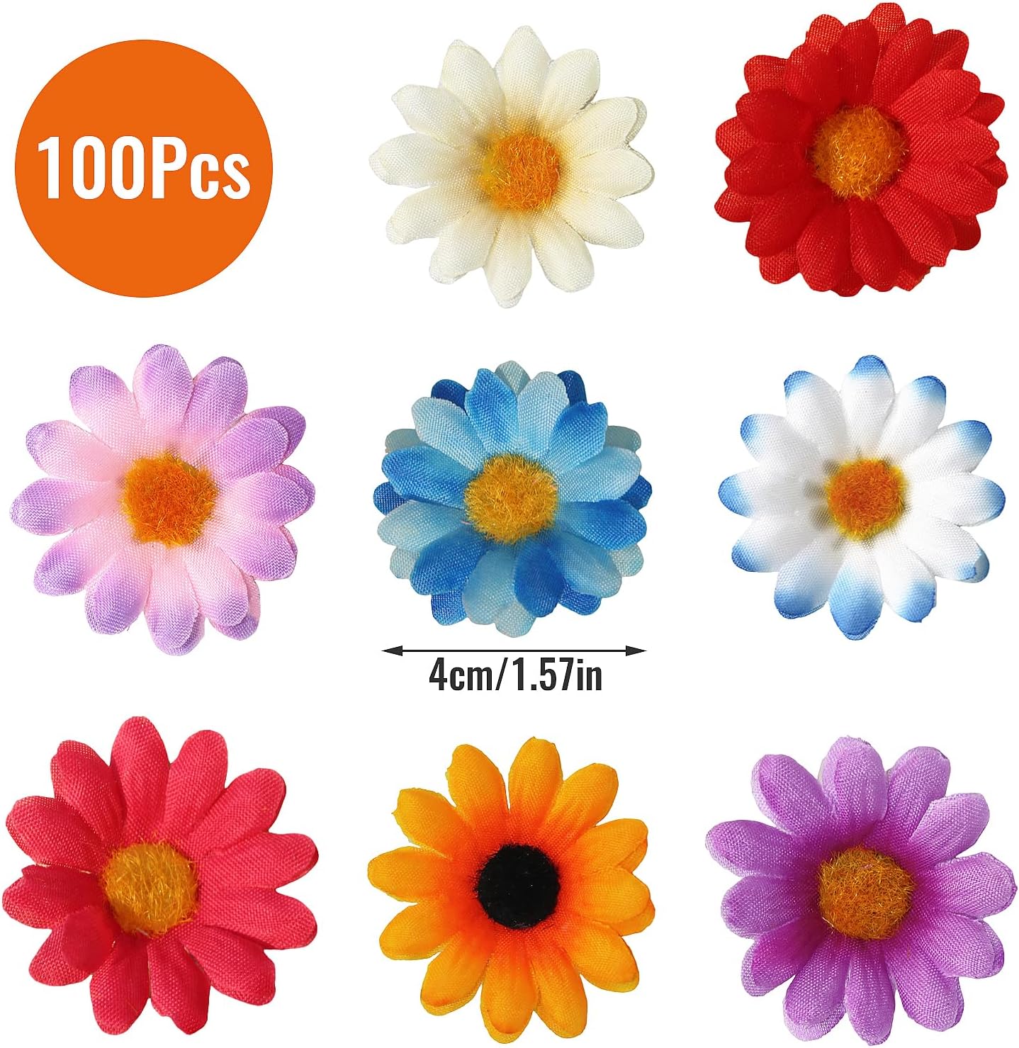 100 PCS Artificial Flower Heads, Small Artificial Flowers Multi-Color Small Fake Flowers Faux Flowers Sunflowers Heads for DIY Wreath Wedding Craft Party Table Decor, 4cm