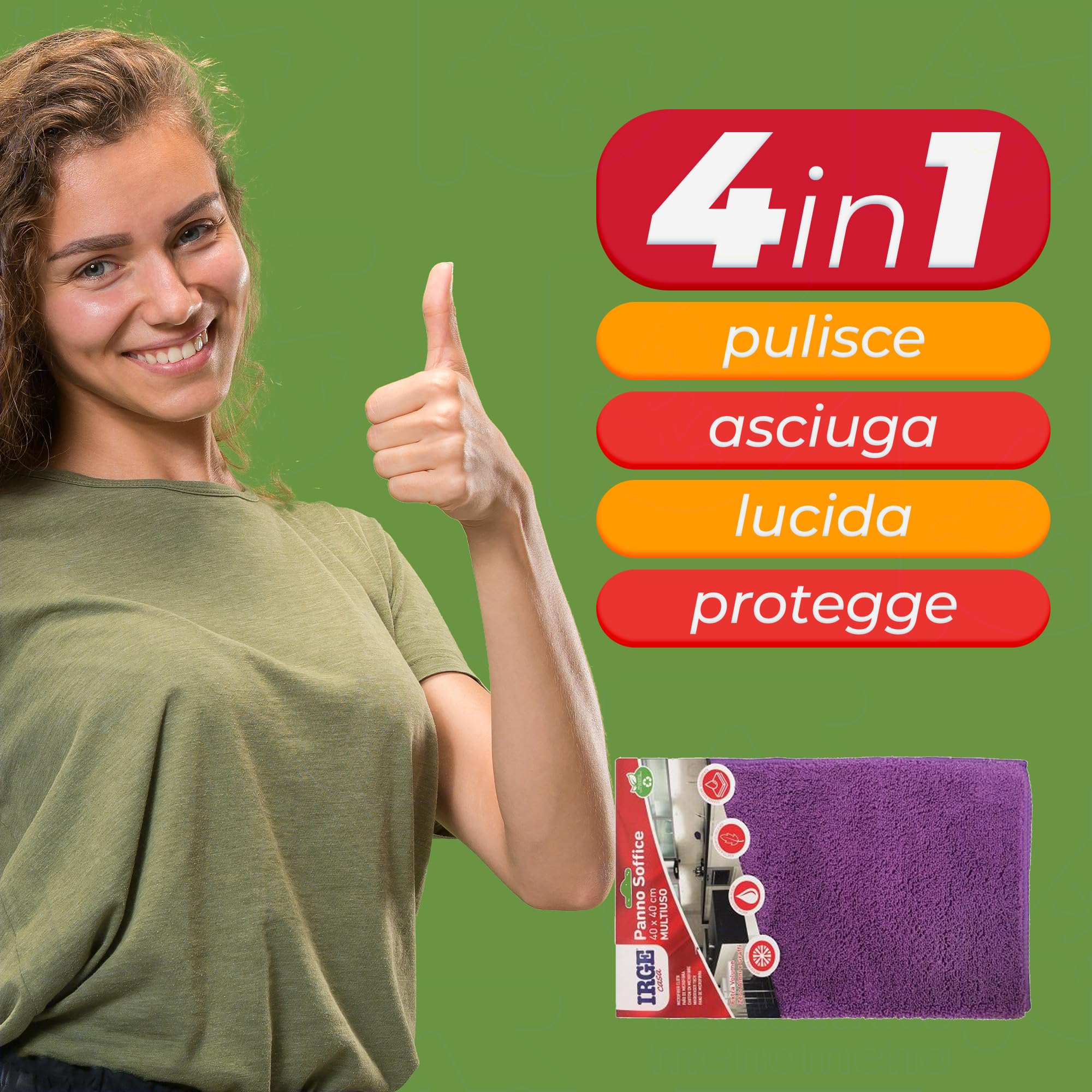 Sicignano – Tissu doux multi-usages en microfibre, extra volume, ultra absorbant, zéro halos – pour surfaces délicates et sols, lavable et réutilisable, couleurs assorties (2, 40 x 40 cm)