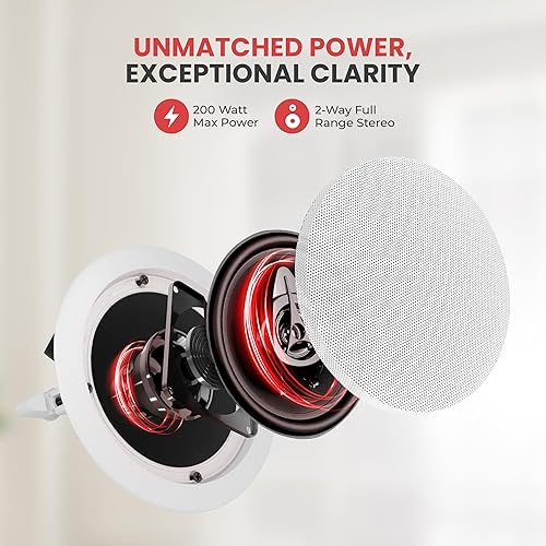 Miniatura 5 de Pyle 6.5" 4 Bluetooth Montaje empotrado en la pared en el techo Sistema de altavoces de 2 vías Conexiones rápidas Parrilla redondacuadrada