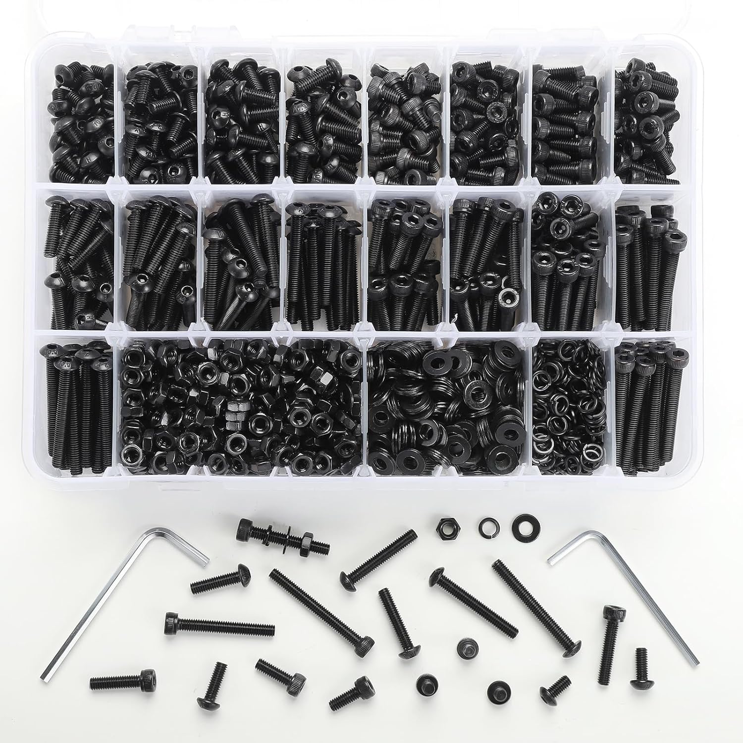 M4 Metric Screw Assortment, 1820PCS Hex Socket Button & Cap Head Screws Nuts Bolts Washer Assortment Kit 12.9 & 10.9 Grade Black Oxide M4 x 6/8/10/12/16/20/25/30/35mm for DIY, 3D Printer