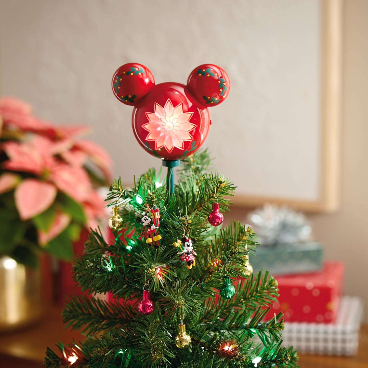 Hallmark Keepsake 3.7" Mini Christmas Tree Topper, Disney Mickey Mouse ShowToppers Musical With Light, Gifts for Disney Fans