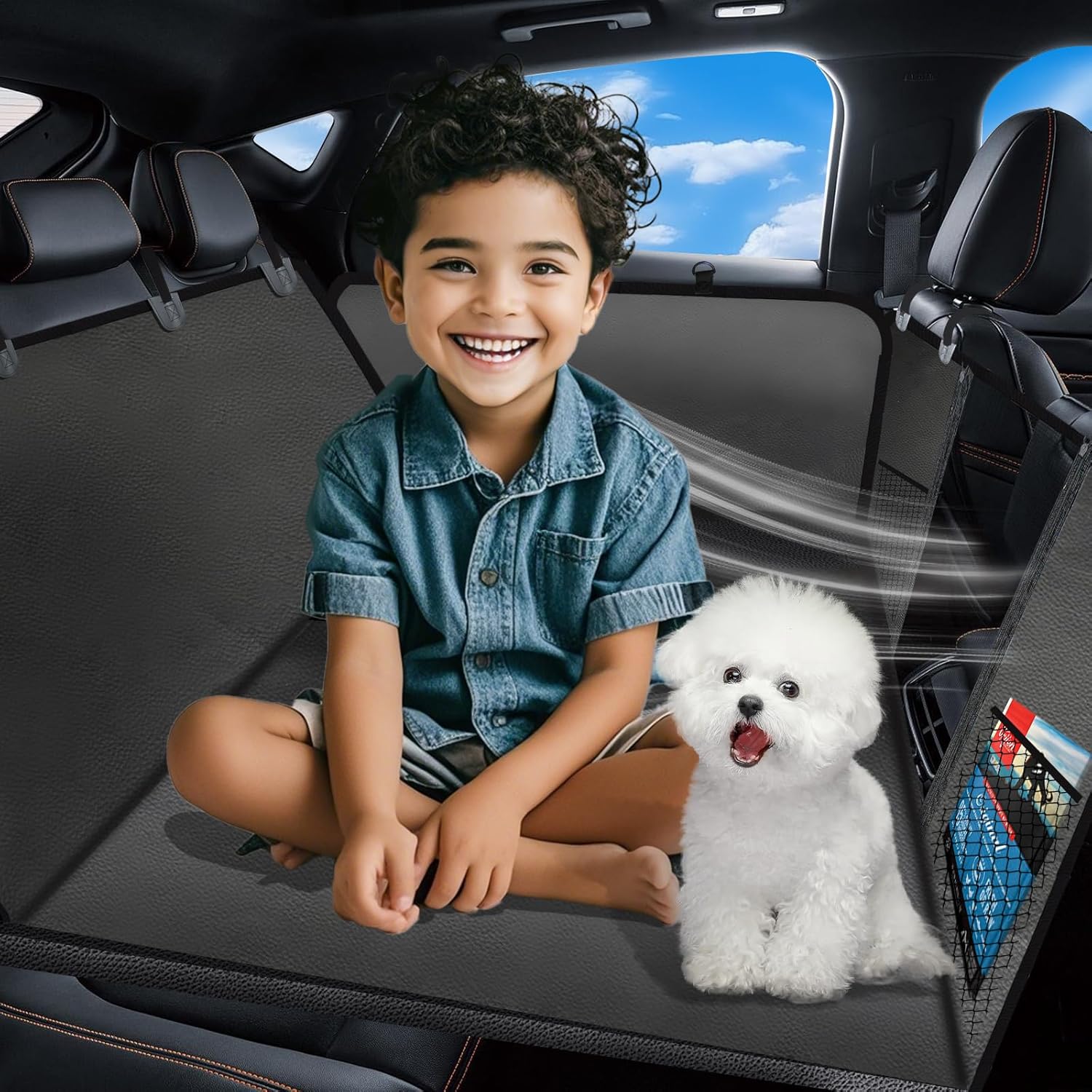 Waterproof Back Seat Car Seat Cover for Dog, Back Seat Extender for Dogs, PU Leather Dog Car Seat Cover for Back Seat, Bottom 600D Heavy Duty, Hair-Resistant, Anti-Scratch