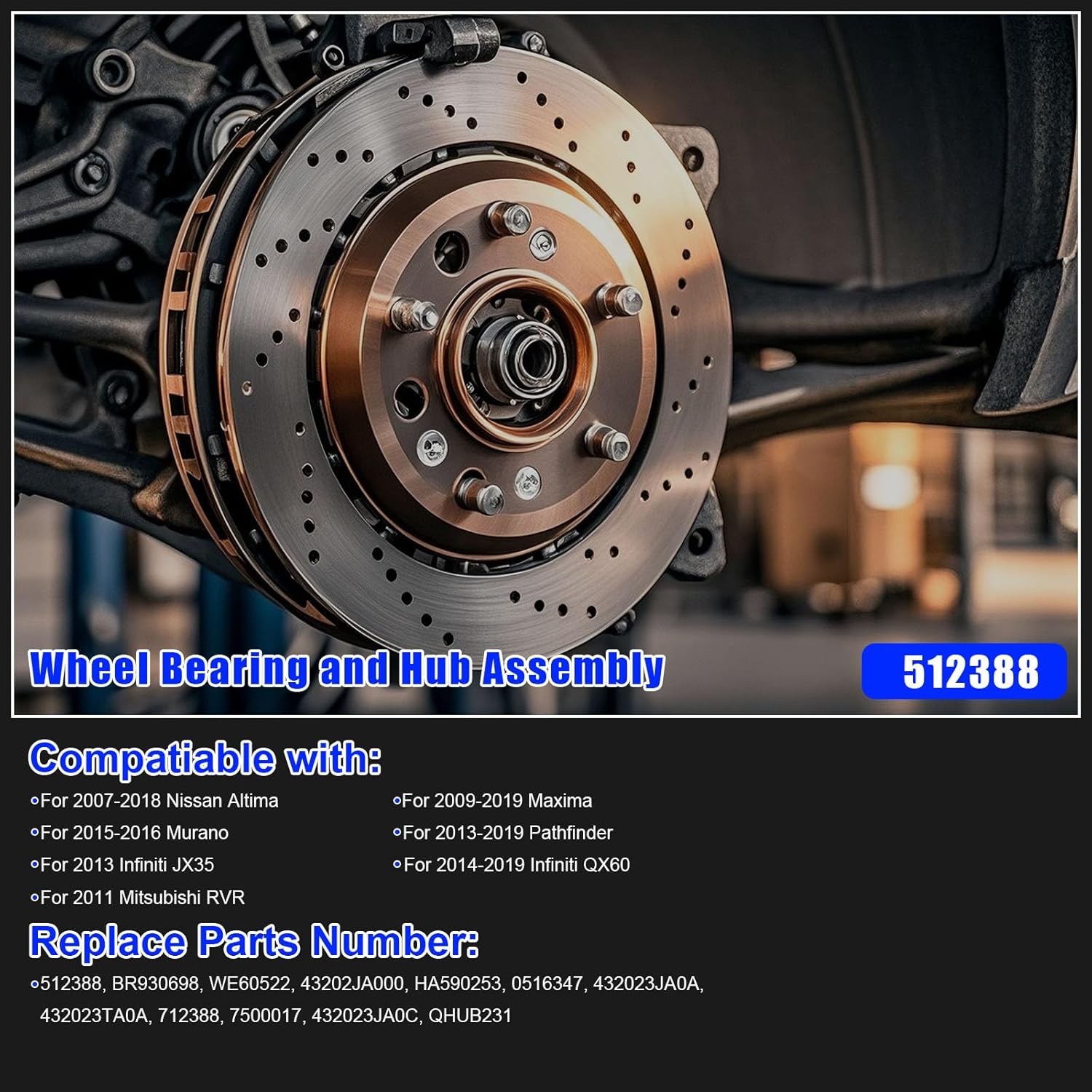 2pcs 512388 Rear Wheel Hub Bearing Assembly Fits for Nissan Altima 2007-2018, for Maxima 2009-2019, for Murano 2015-2016, for Pathfinder 2013-2019, 5 Lug w/ABS