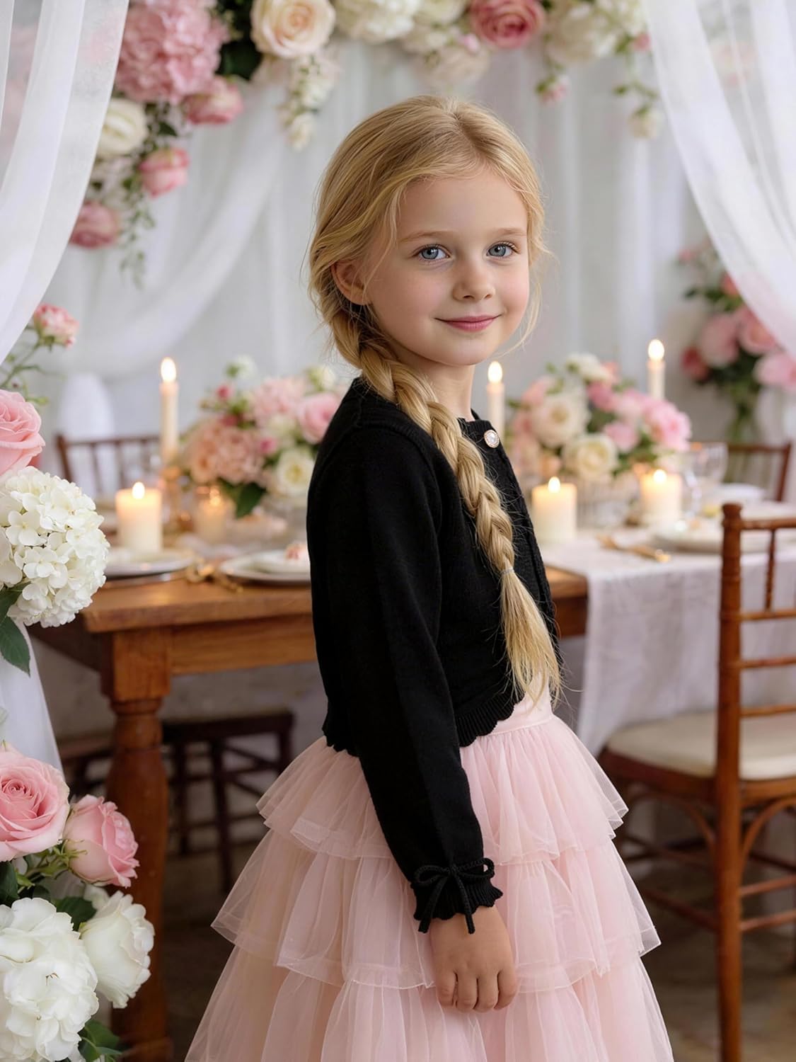 Poroka Toddler Girl Cotton Cardigan Sweater with Long Sleeve Bow Tie Short Bolero Shrug Knit Top for Girls Spring Dress - Image 3