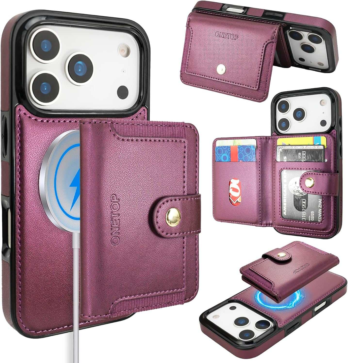 ONETOP for iPhone 18 Pro/17 Pro Detachable Magnetic Wallet Case,Purple