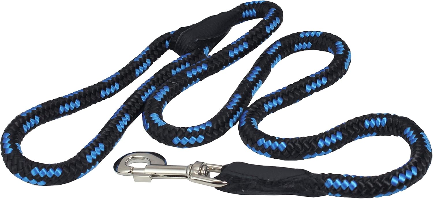 Dogs My Love 6ft Long Braided Rope Dog Leash Blue with Black 6 Sizes (XLarge: 6ft Long; 5/8" Diam (14mm))