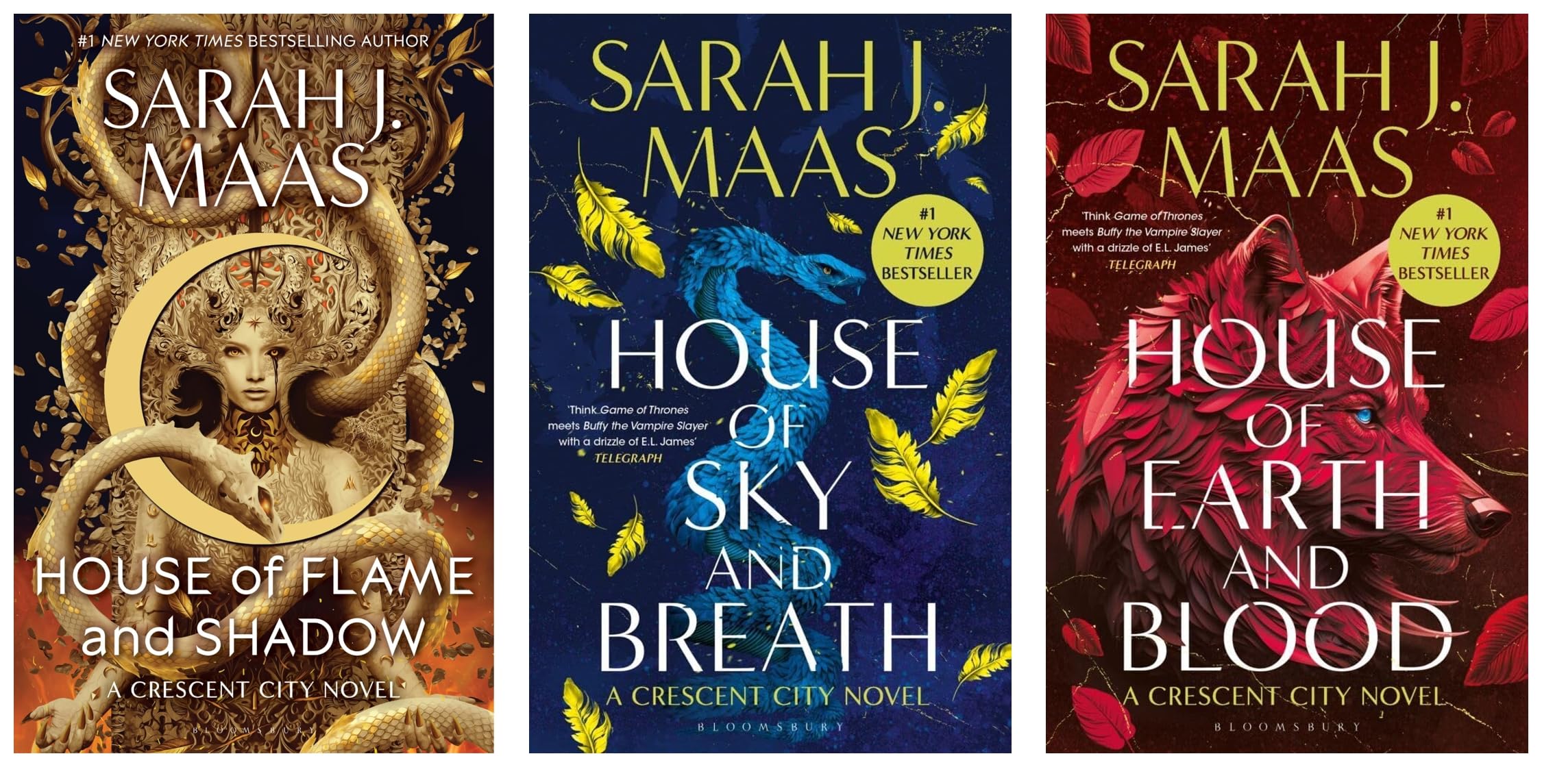 "House of Flame and Shadow," "House of Earth and Blood," & "House of Sky and Breath" - Crescent City Series.
