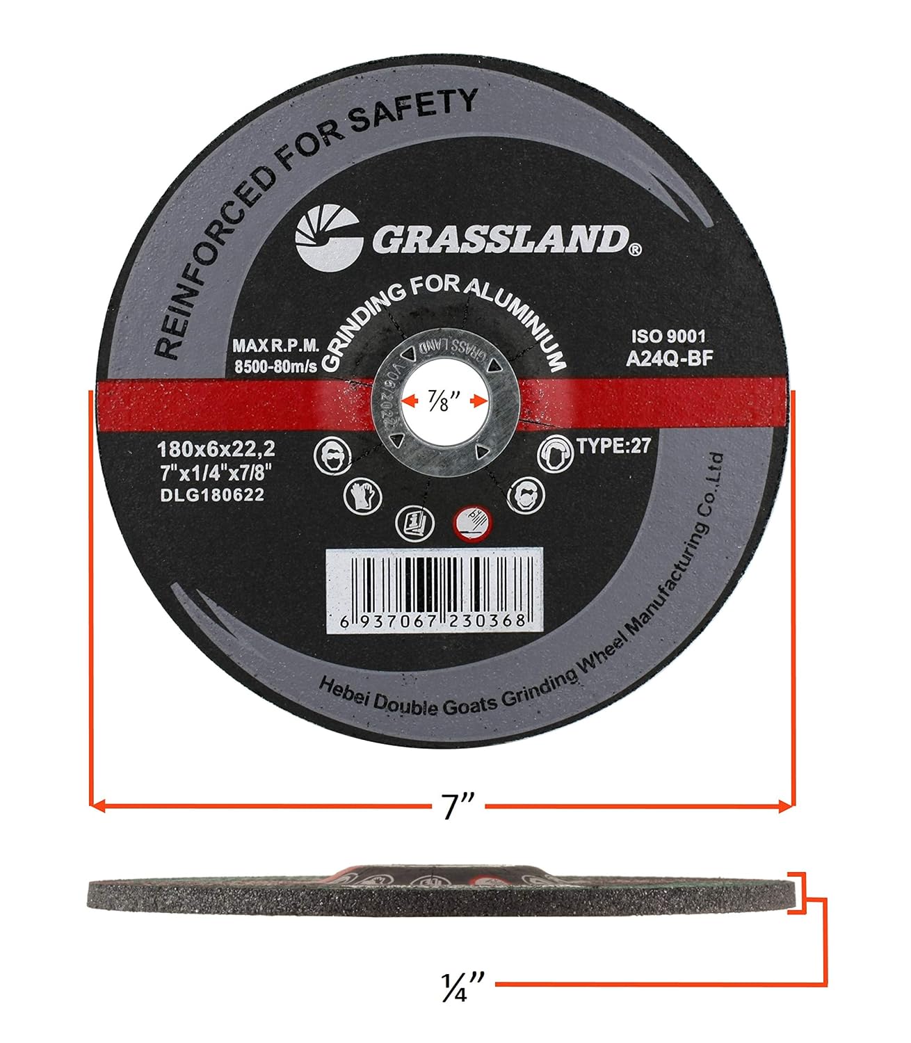 HARRI ABRASIVES Grinding Disc, Aluminum Grinding Wheel - 7" x 1/4" x 7/8" - T27 (Pack of 25)
