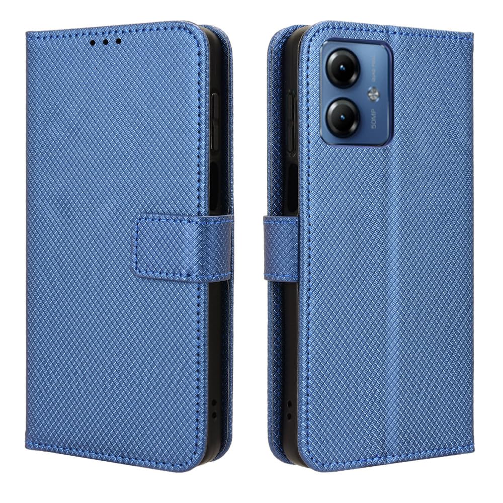 SHIEID Cover Motorola Moto G14 Custodia, Motorola Moto G14 Motivo a rombi PU cover protettiva con Slot per Scheda, Funzione Supporto, Chiusura Magnetica Custodia per Motorola Moto G14-Blu