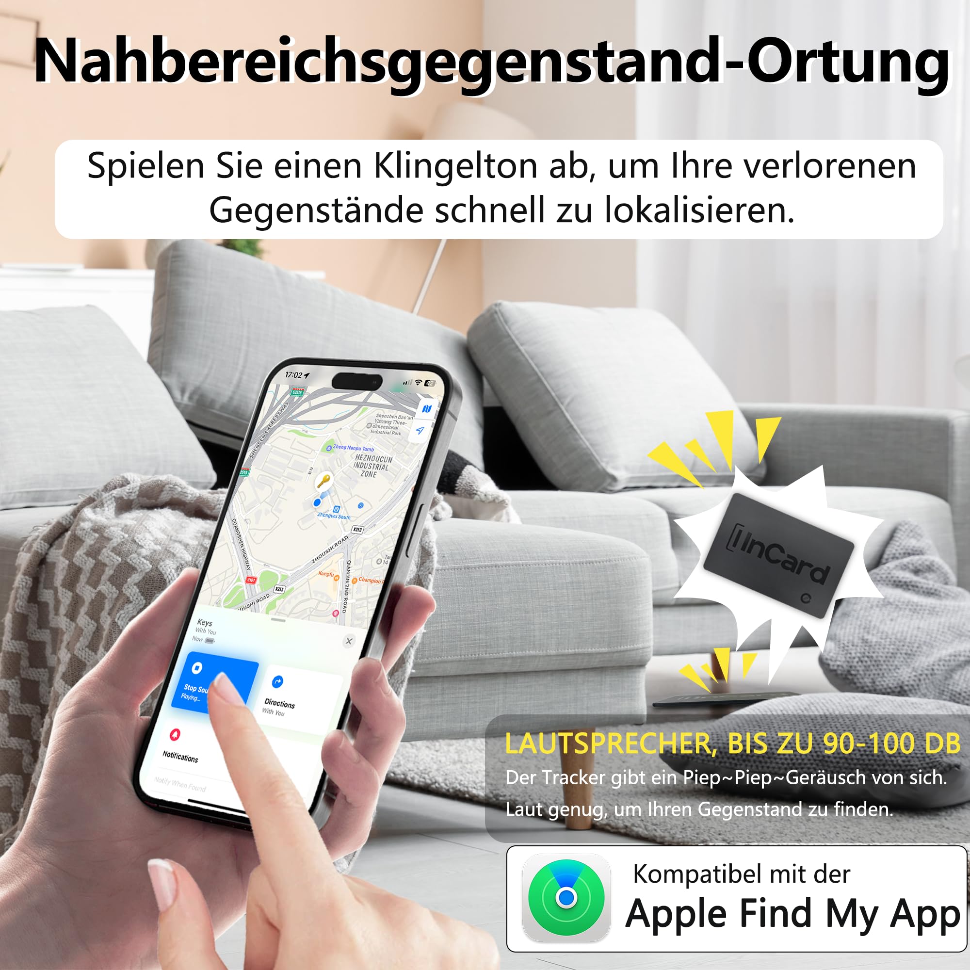 Ultradünn Wallet Tracker (für iOS und Android) IP68 wasserdichte Bluetooth-Suchkarte für Taschen und Pässe, kompatibel mit Apple Find My & Google Find My Device – 5 Jahre Akkulaufzeit