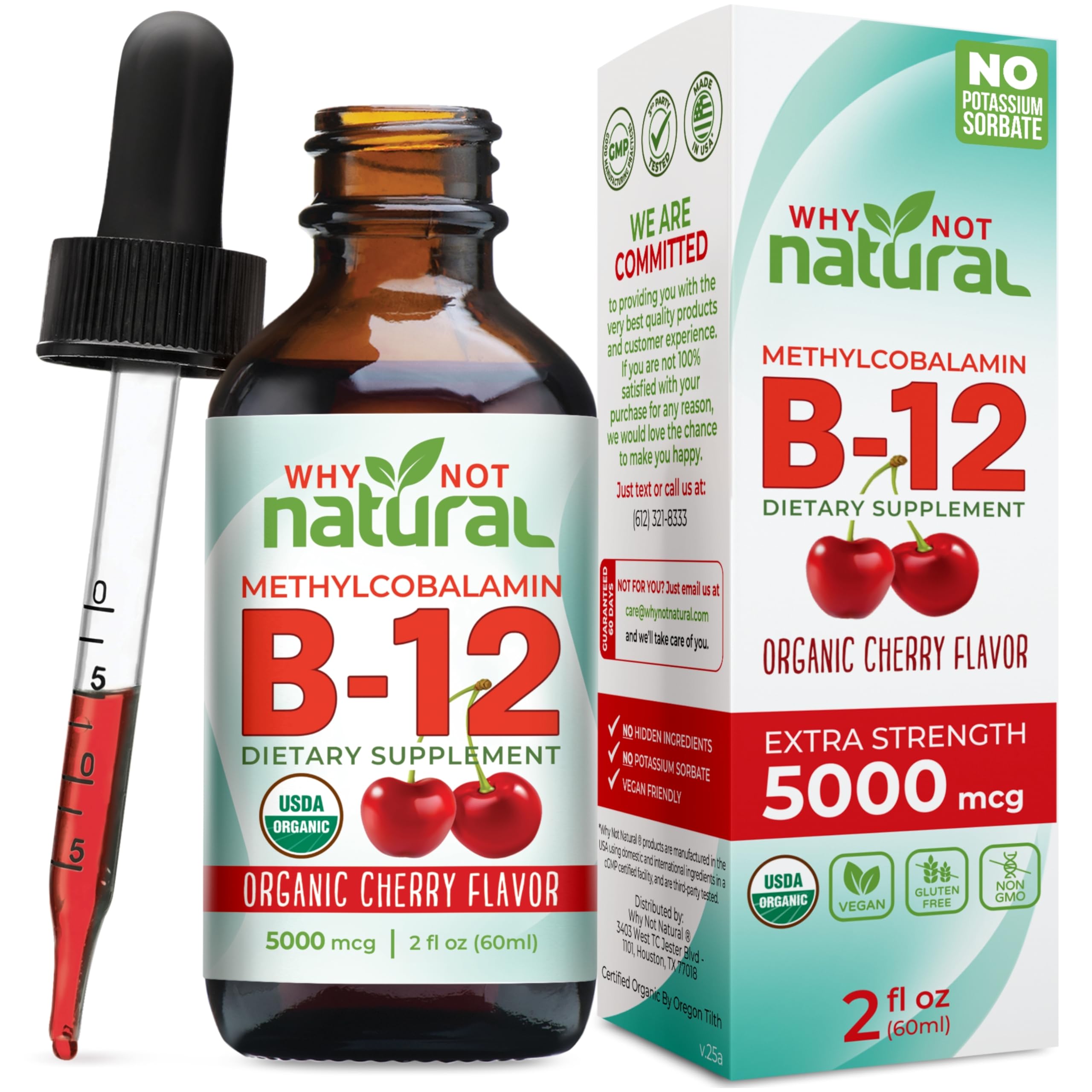 Organic Vitamin B12 Liquid - Sublingual Extra Strength 60 x 5000 mcg Methylcobalamin Drops, Vegan, Maximize Absorption and Energy