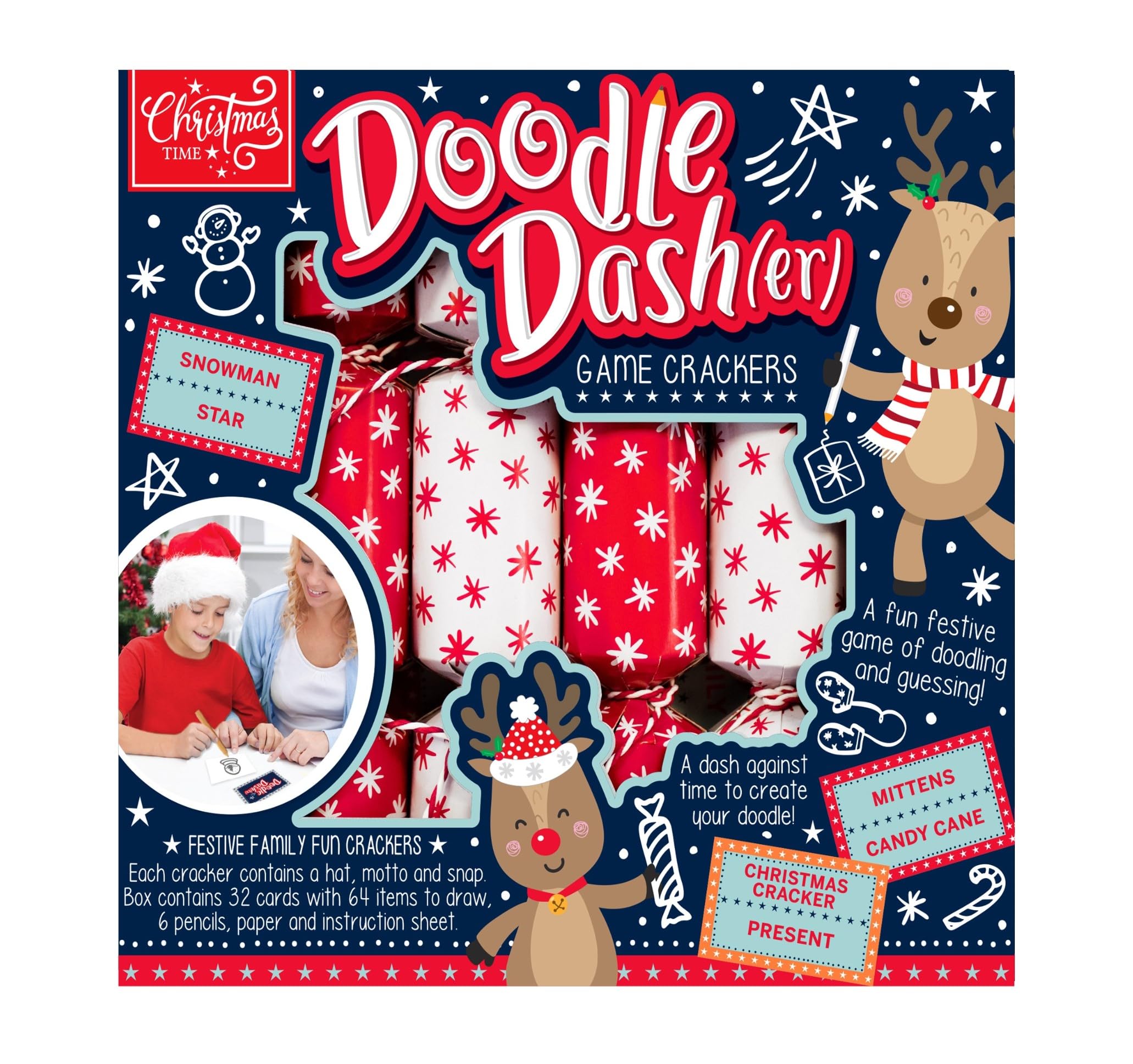 Widdle Gifts Christmas Crackers Novelty Game 6 Pack 22cm Cracker with Hats, joke and snap (Doodle Dasher 2351)