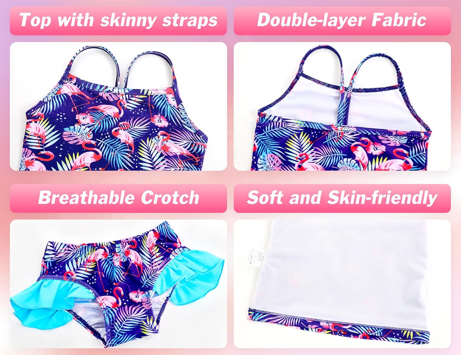 Girls Tankini Swimsuit Two Piece Bathing Suits Set Spaghetti Straps with Ruffled Hem Summer UPF 50+ Bikini Swimwear - Image 3