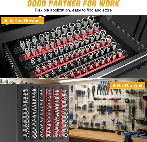 Vista 79 de GOOACC Organizador magnético de enchufes de 1/4 de pulgada, 2 piezas de soporte métrico SAE, bandeja organizadora de enchufes de 1/4 de pulgada
