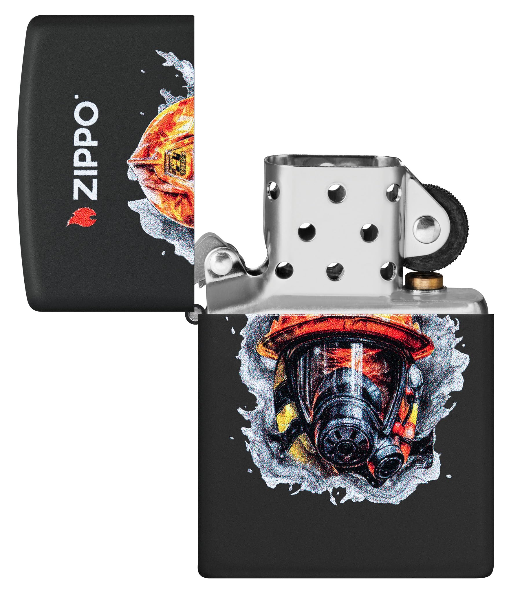 Zippo Sturmfeuerzeug - Firefighter Design - Schwarz Matt - Colour Image - Nachfüllbar - Wiederverwendbar - Windfestes Design - Geschenkbox - Made in USA