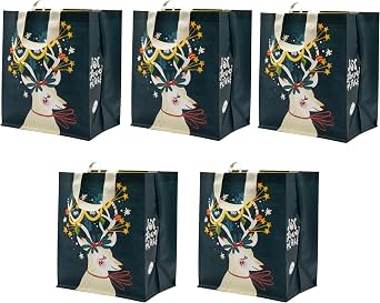 Earthwise Reusable Grocery Bags Foldable & WaterResistant Shopping Bags, Gift Totes, Durable MultiUse Eco Bags 5 Pack