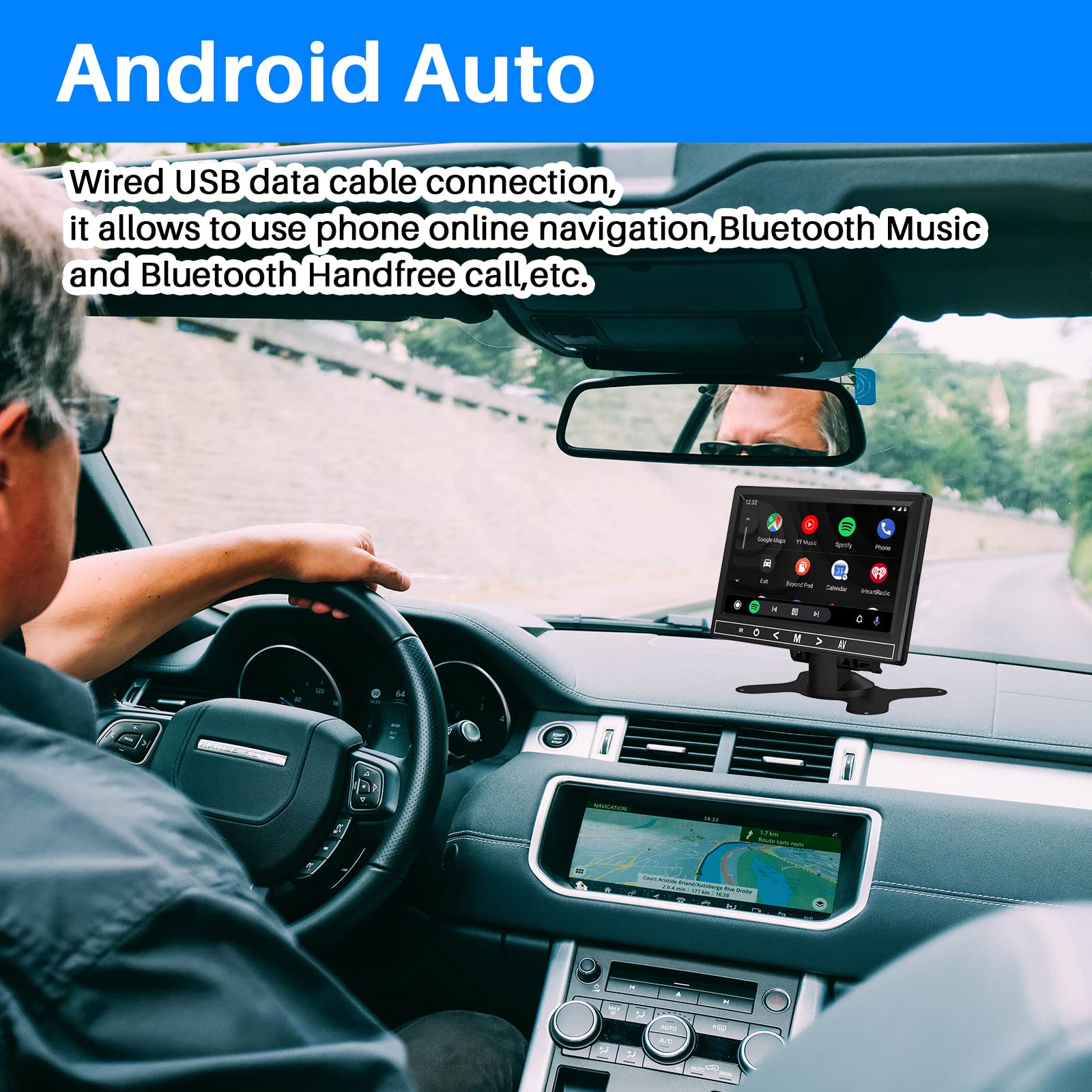 Mopect Portable Car Stereo 7 Inch Touch Screen Car Radio Compatible with Apple Carplay, Android Auto Support Mirror Link, Bluetooth, USB/SD, Plug and Play, Easy Installation for All Vehicles & Trucks