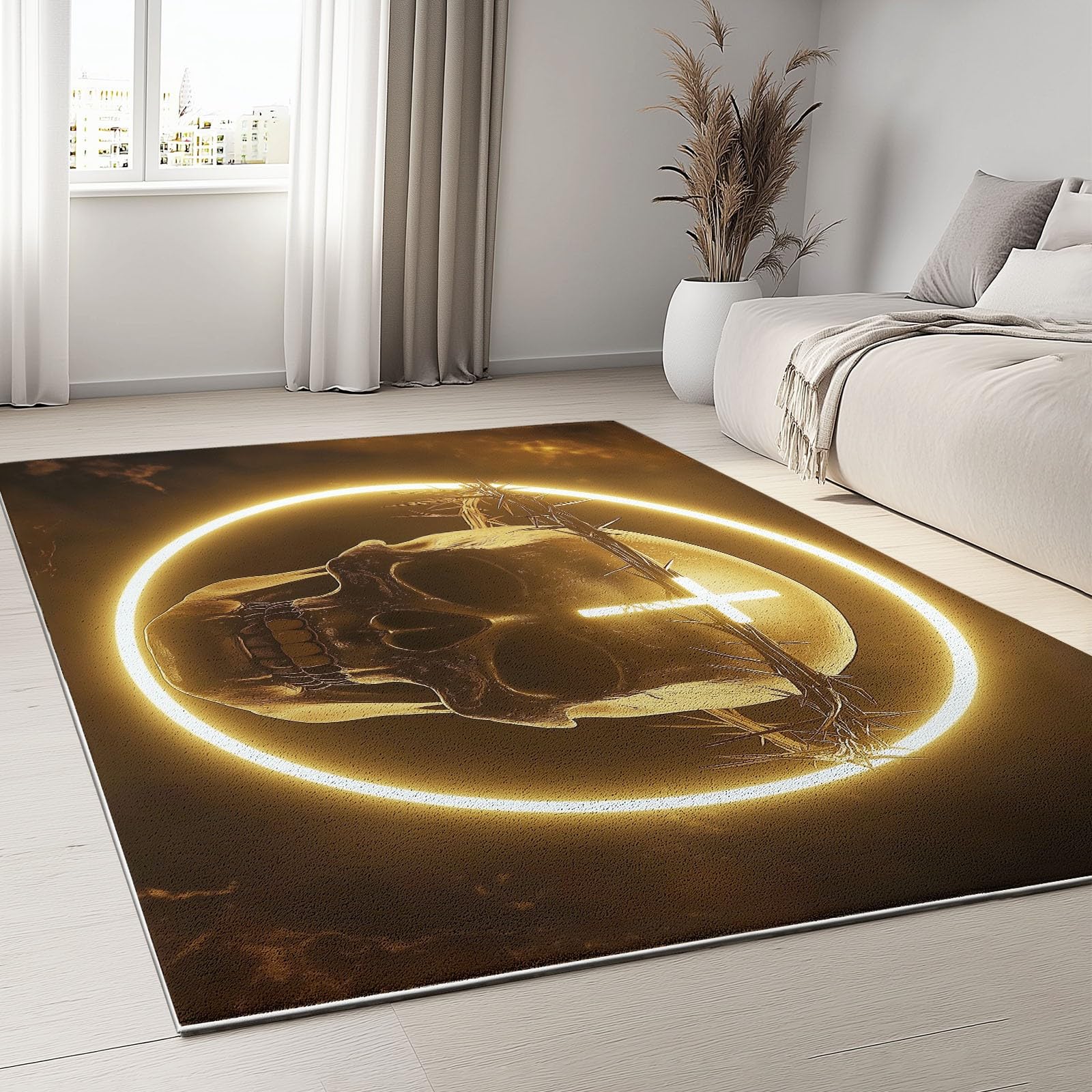 Tapis crâne noir gothique 140x200 cm antidérapant et lavable