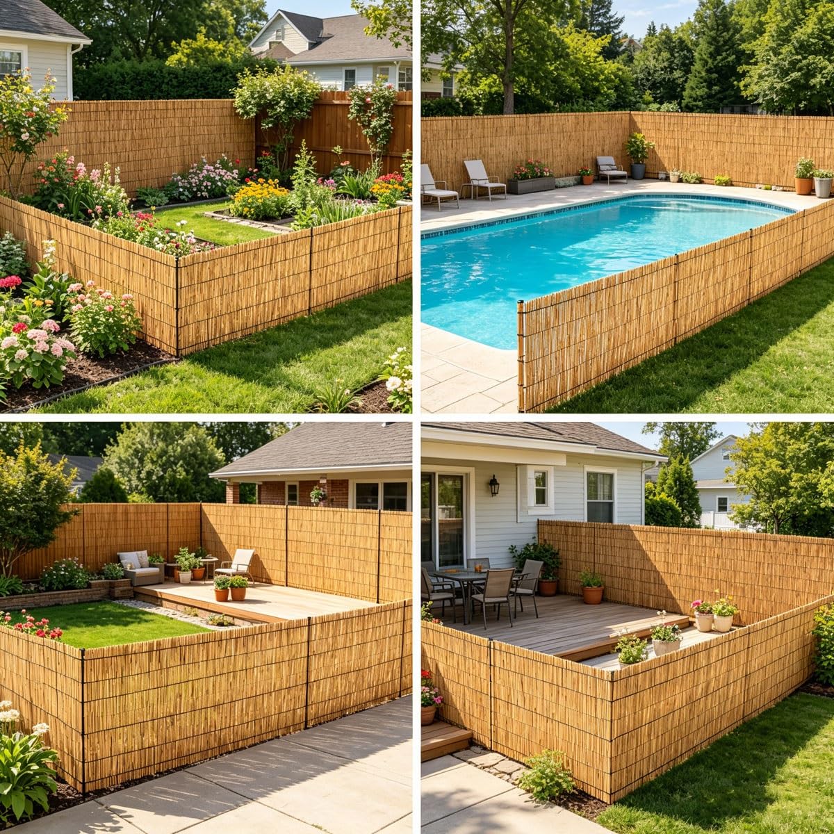 Stuoia in Bambù Naturale Pelato, Arelle Canniccio per Recinzione Frangivista Frangivento, Arella per Giardino Balcone Terrazza Piscina Cannette Legate, Rotolo Bambù Decorativo(Marrone,H1.8 x L8m)